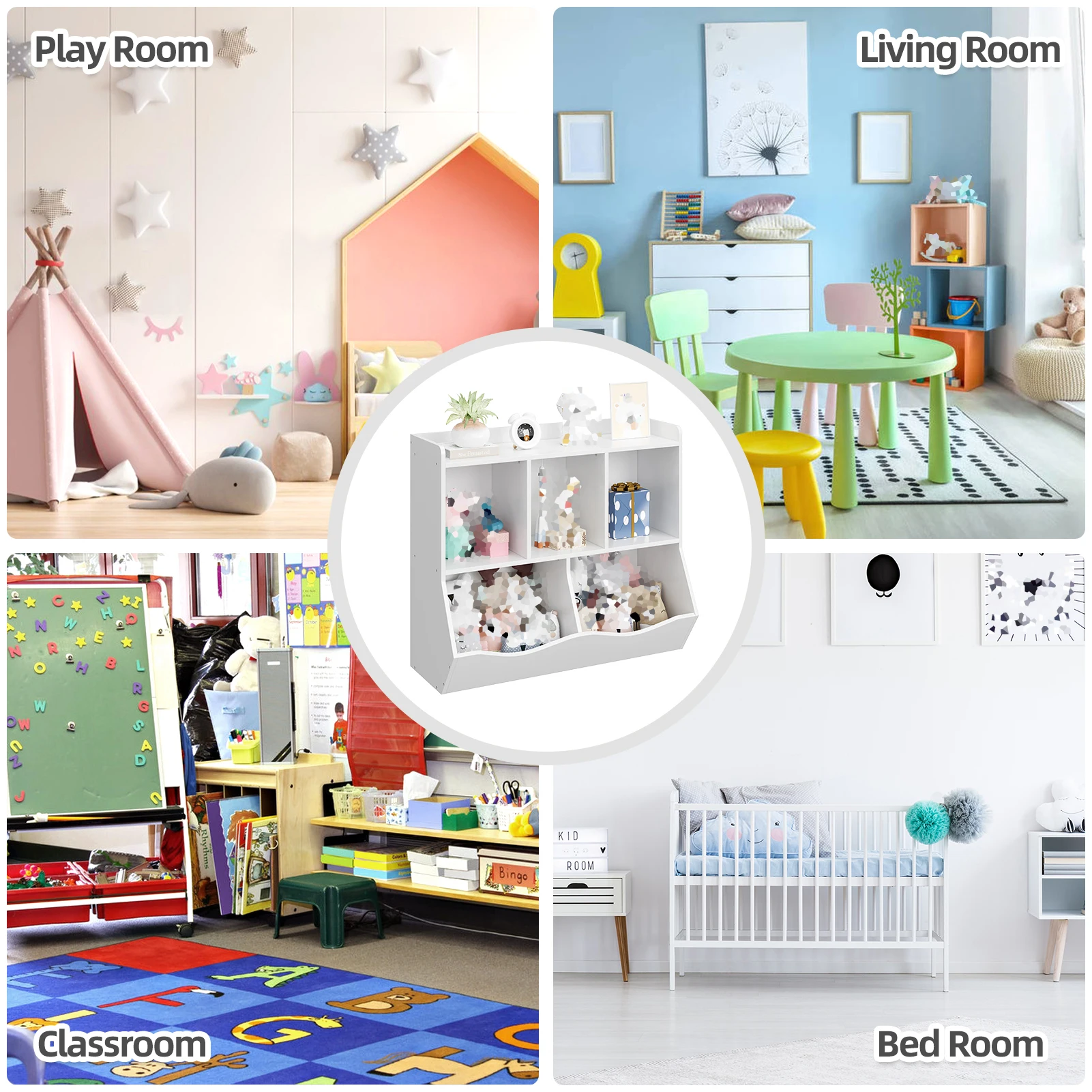 Kids Bookshelf and Bookcase Toy Storage Multi Shelf with Cubby Organizer Cabinet for Boys Girls,for Children Playroom,WHITE