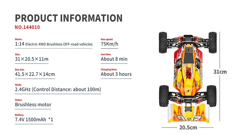 Wltoys 144010 Brushless Motor 1/14 2.4G 4WD 75km/h Brushless Motor High Speed Racing  RC Car Vehicle Models