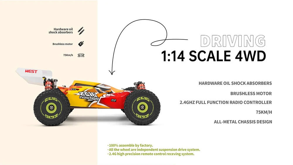 Wltoys 144010 Brushless Motor 1/14 2.4G 4WD 75km/h Brushless Motor High Speed Racing  RC Car Vehicle Models