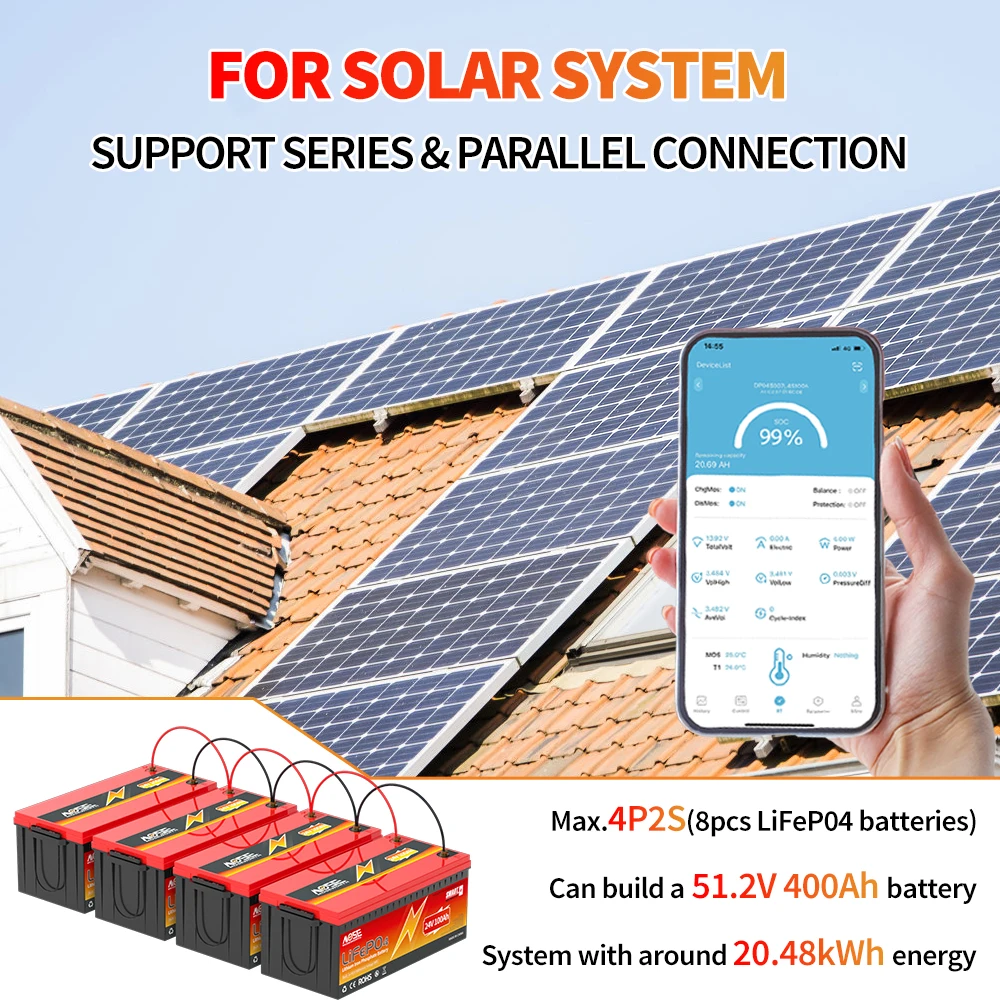 MOSEWORTH 24V 100Ah LiFePO4 Battery Pack Lithium Iron Phosphate Batteries Built-in Bluetooth BMS 8000+ Cycles For Solar Boat