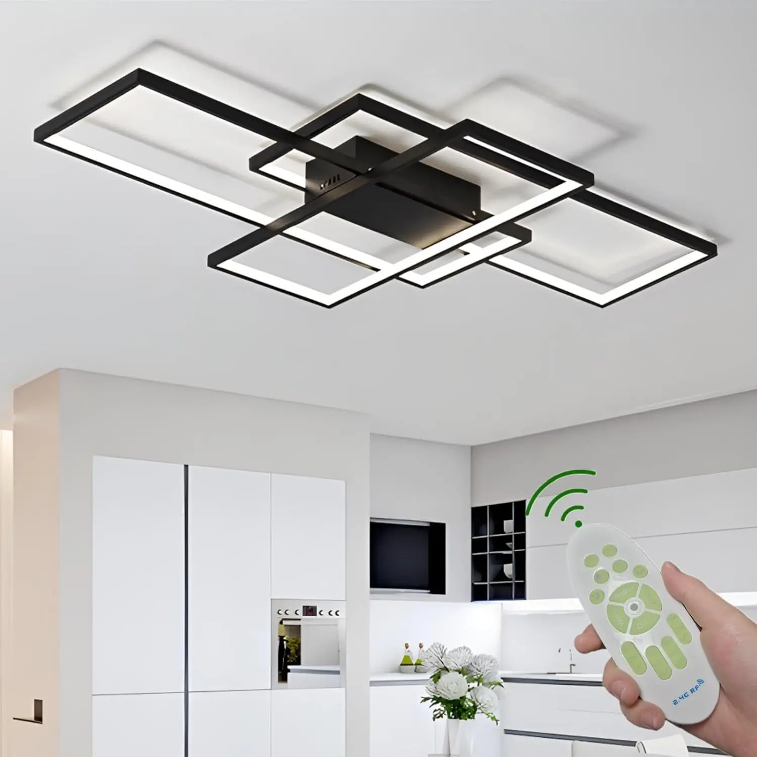 Dimmable Rectangle Ceiling Light with Remote Control for LivingRoom Bedroom Office Hallway Country House 3000-6500K Black