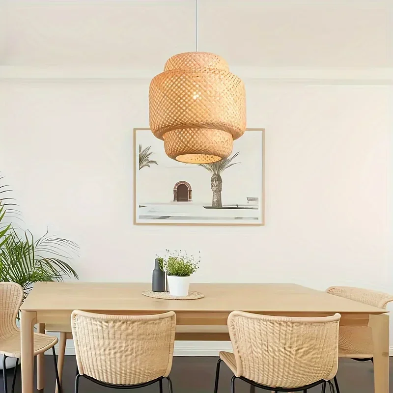 Modern Handcrafted Pendant Lights Bamboo Chandelier | CE 220V E26/E27 | Woven Shade Semi-Flush Mount