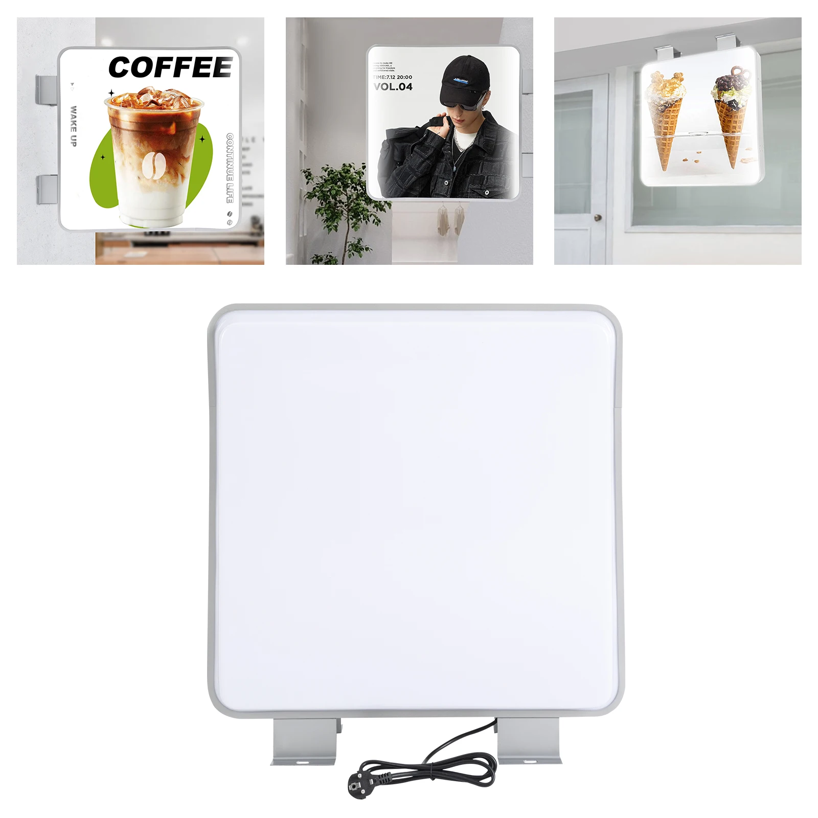 60*60*14cm 220V 16W LED Light Box Double Sided Square Waterproof 1600LM LED Light Box for Nail Salons Cafes Restaurants White