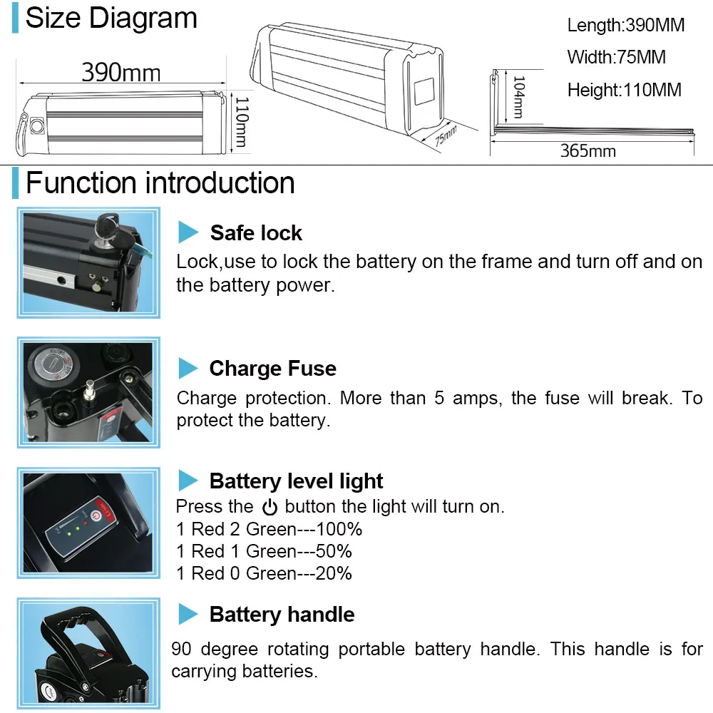 36V 17.5ah Silver Fish Battery 13ah 18650 Silver Fish Battery Lithium Ion Battery for 250W 350W 500W Motor Li-ion Battery Pack