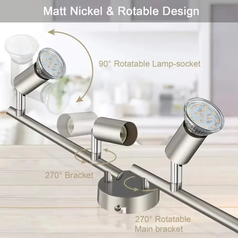 GU10 4-Arm Rotatable Dimmable LED Chandelier, Recessed Modern Ceiling Fixture for Kitchen Living Room Bedroom Indoor