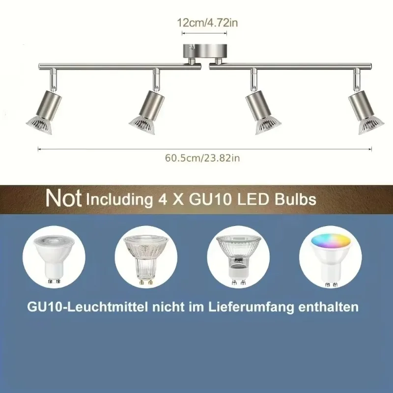GU10 4-Arm Rotatable Dimmable LED Chandelier, Recessed Modern Ceiling Fixture for Kitchen Living Room Bedroom Indoor