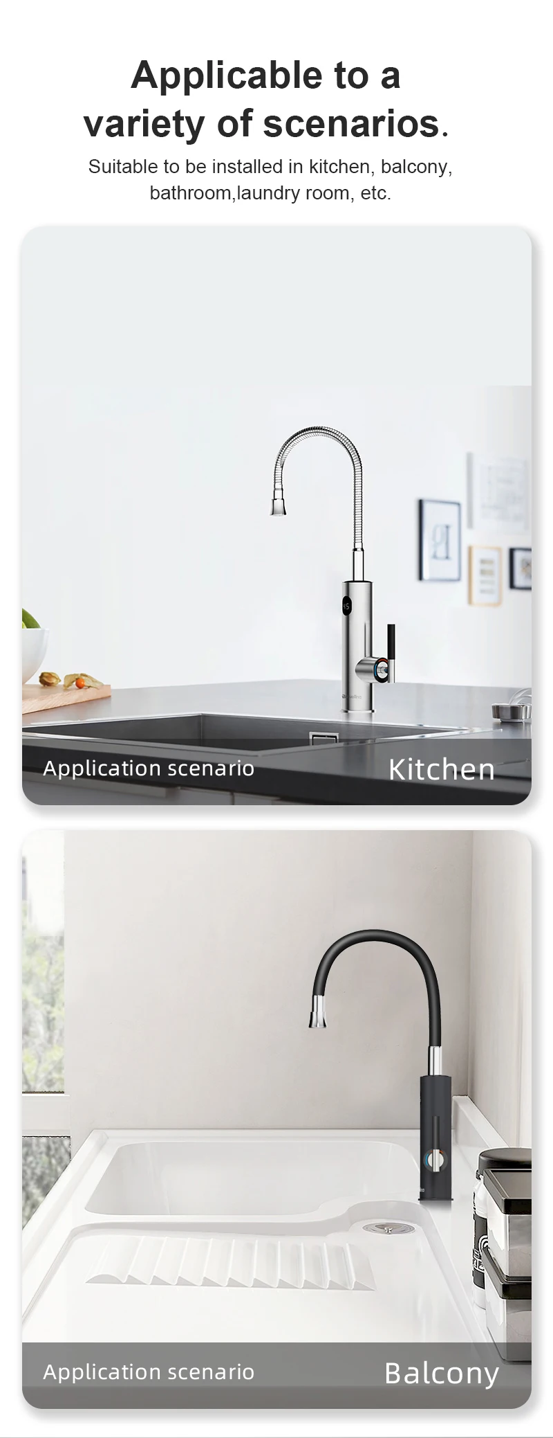 Briwellna Electric Faucet With Universal Spout Water Heater 220V Heating Tap Instant Water Heater Stainless Steel Faucet Geyser
