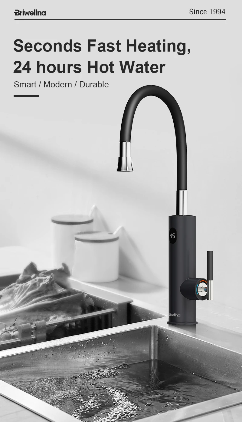 Briwellna Electric Faucet With Universal Spout Water Heater 220V Heating Tap Instant Water Heater Stainless Steel Faucet Geyser