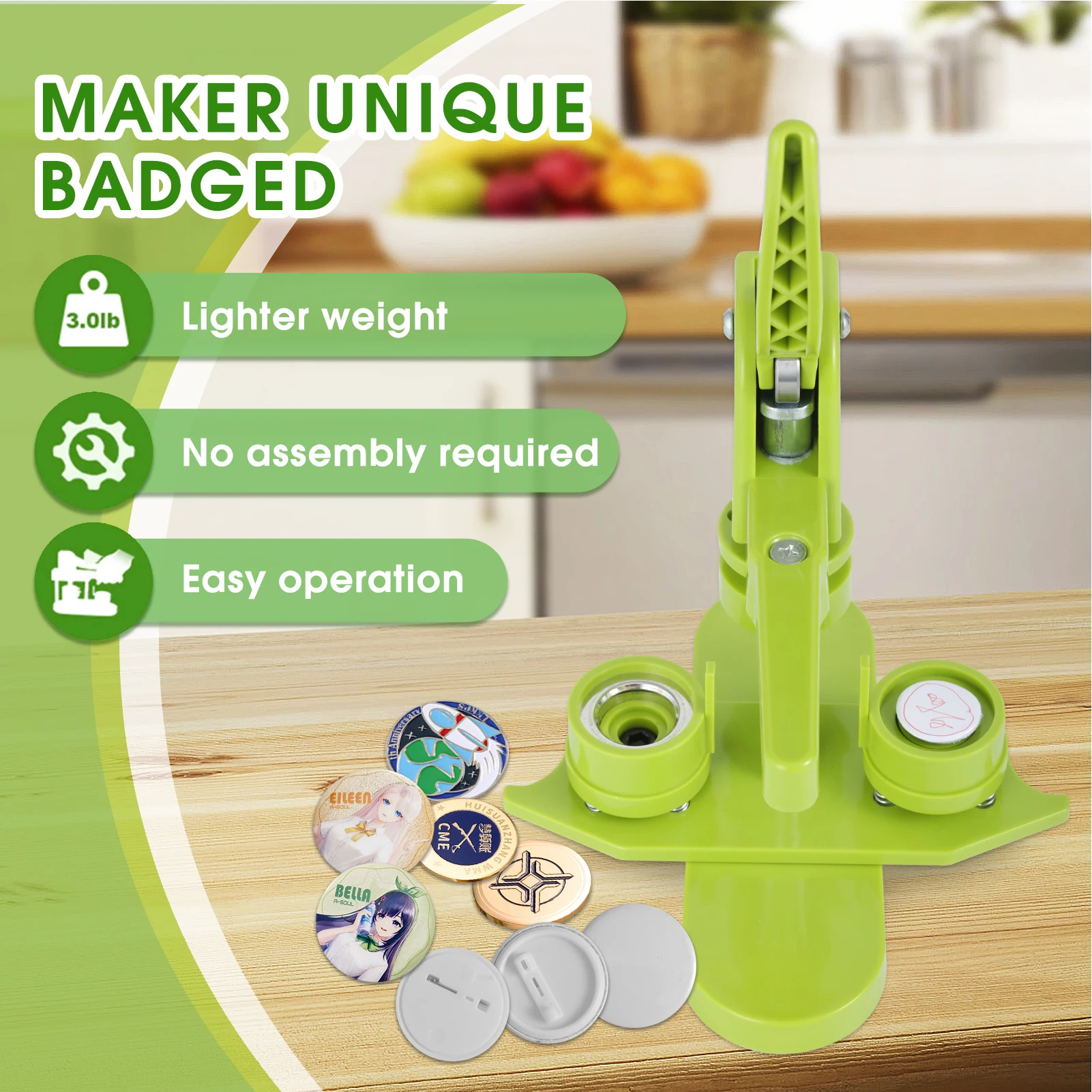 Button Maker Machine, 1'' (25mm) Installation-Free DIY Pin Button Maker Press Machine Kit Easy to Operate Perfect DIY Gift