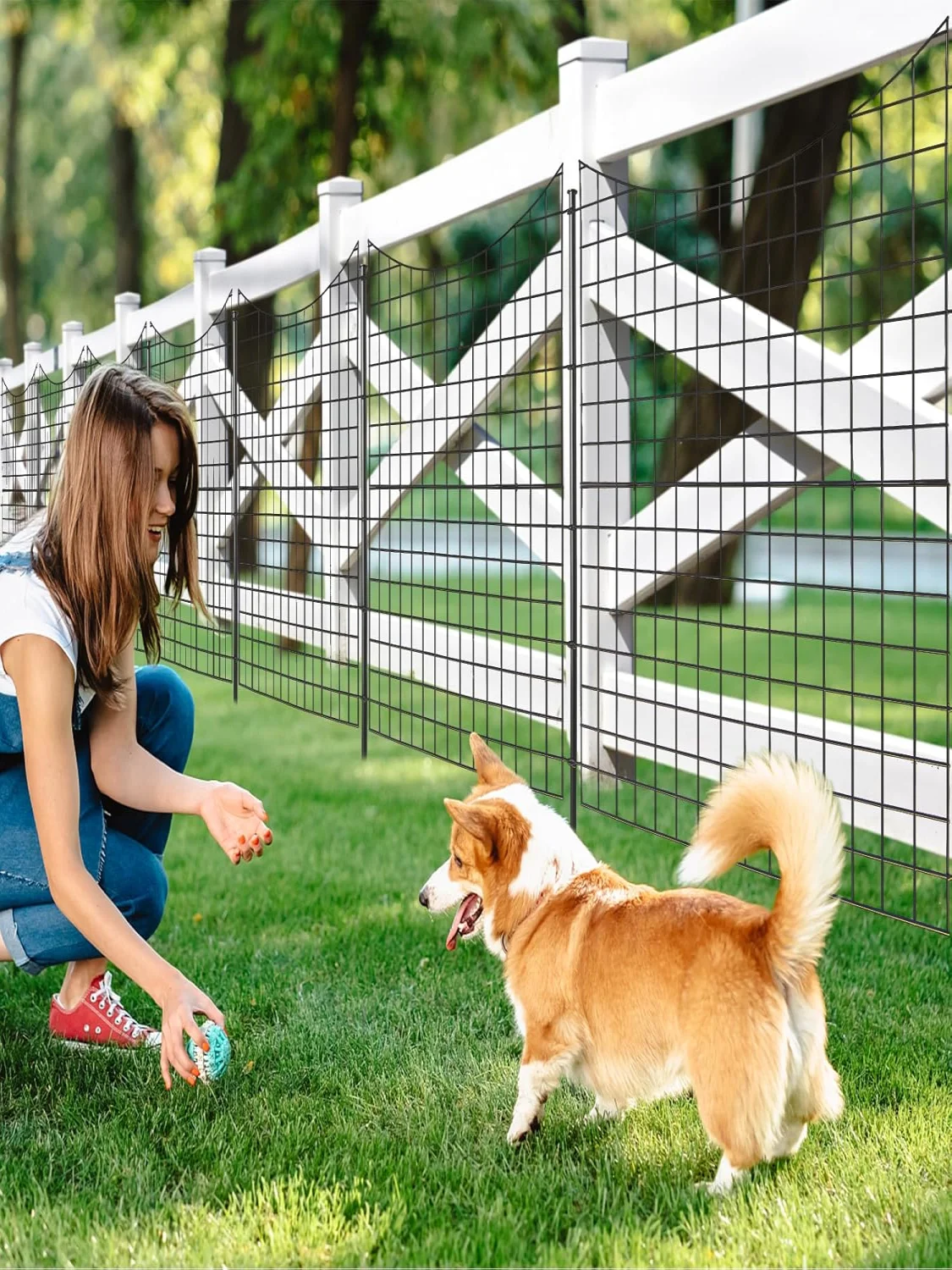 Pack of 5 Decorative Garden Fence,98 cm High,Metal Plug-in Fence with 6 Metal Posts,Landscape Fence for Flower Bed