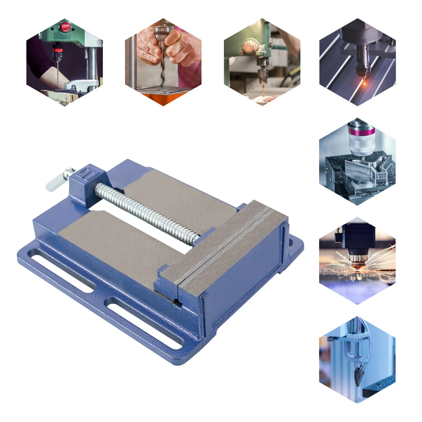 6'' 145mm Heavy Duty Cast Iron Drill Press Vice Bench Vise Clamp W/ T-Handle Lever Precision Milling Machine Adjustable Jaws