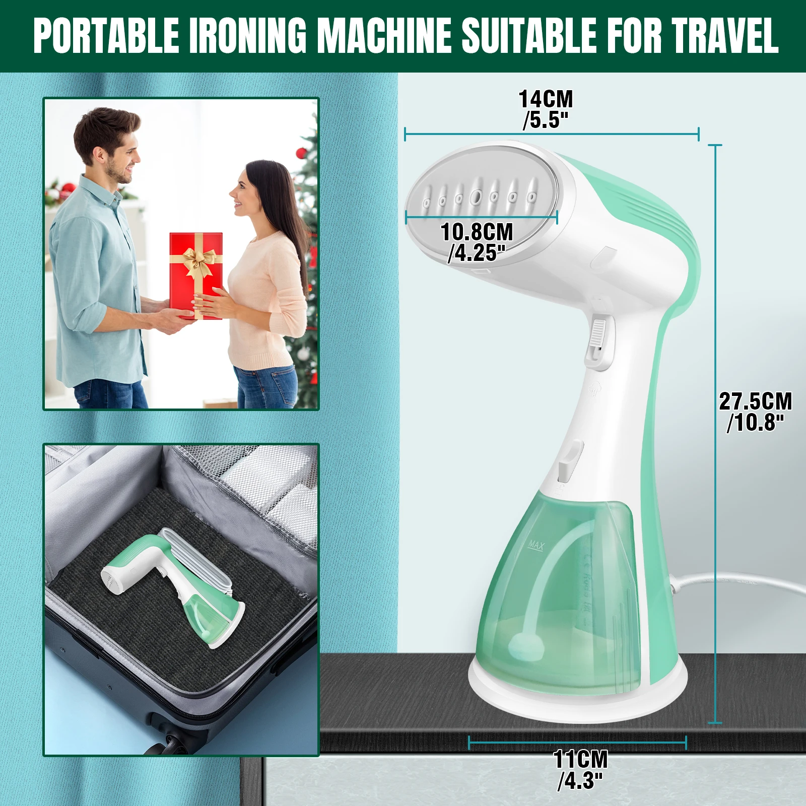 Portable Garment Steamer with 30s Fast Heat Up,Handheld Steamer Fabric Clothes Iron Heat Travel Steam DIY,Home 300ML Tank