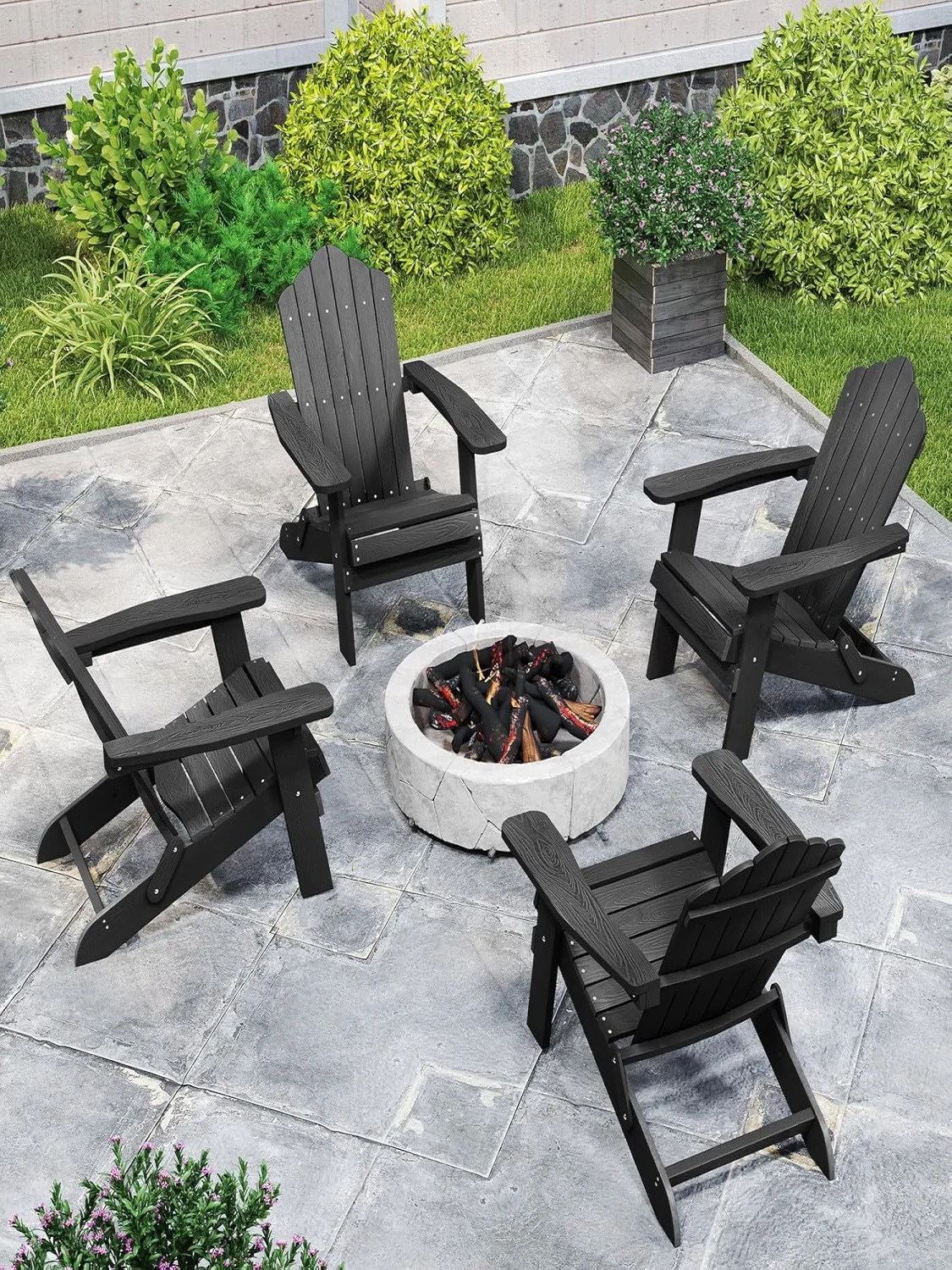 Adirondack Folding Chair, Weatherproof Plastic Adirondack Chair, Garden Chair with High Backrest & Wide Armrests for Garden