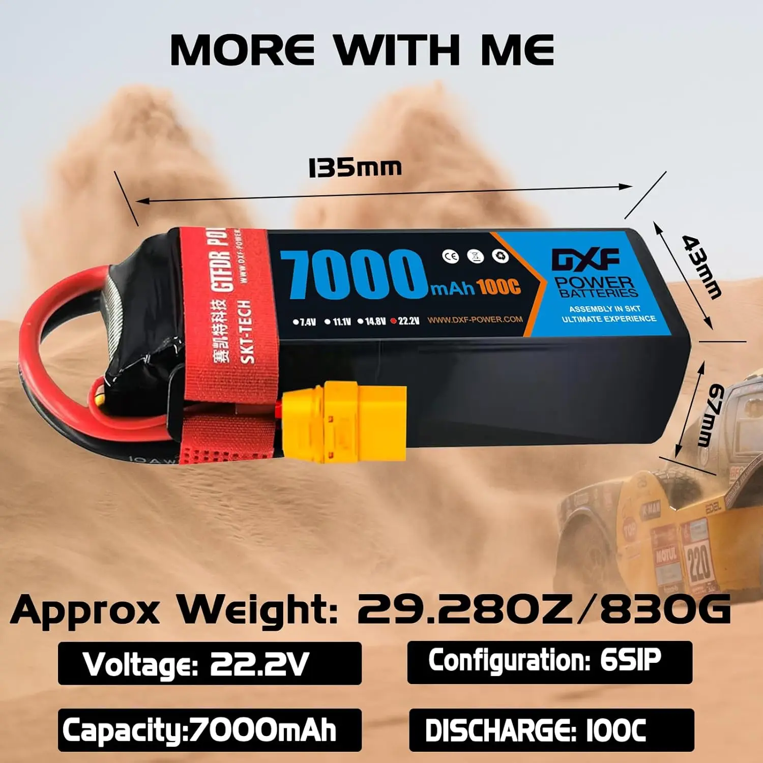 DXF 6S Lipo Battery 22.2V 7000mAh 100C Soft Case Battery with XT90 Connector for Car Truck Tank RC Buggy Truggy Racing Hobby