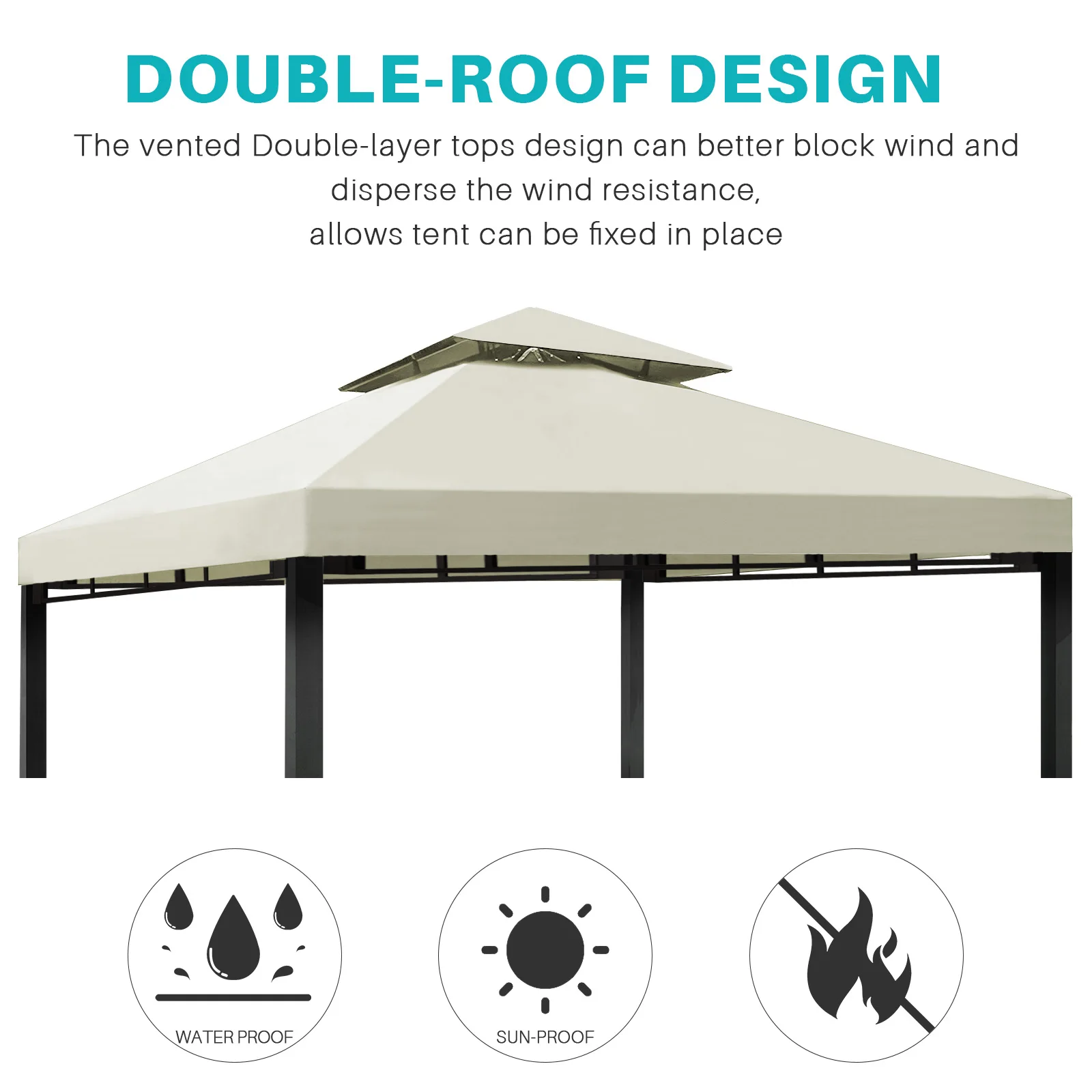 3x3m Thicken Waterproof Replacement Top Canopy Cover Double Gazebo Roof Covers for Yard Patio Garden