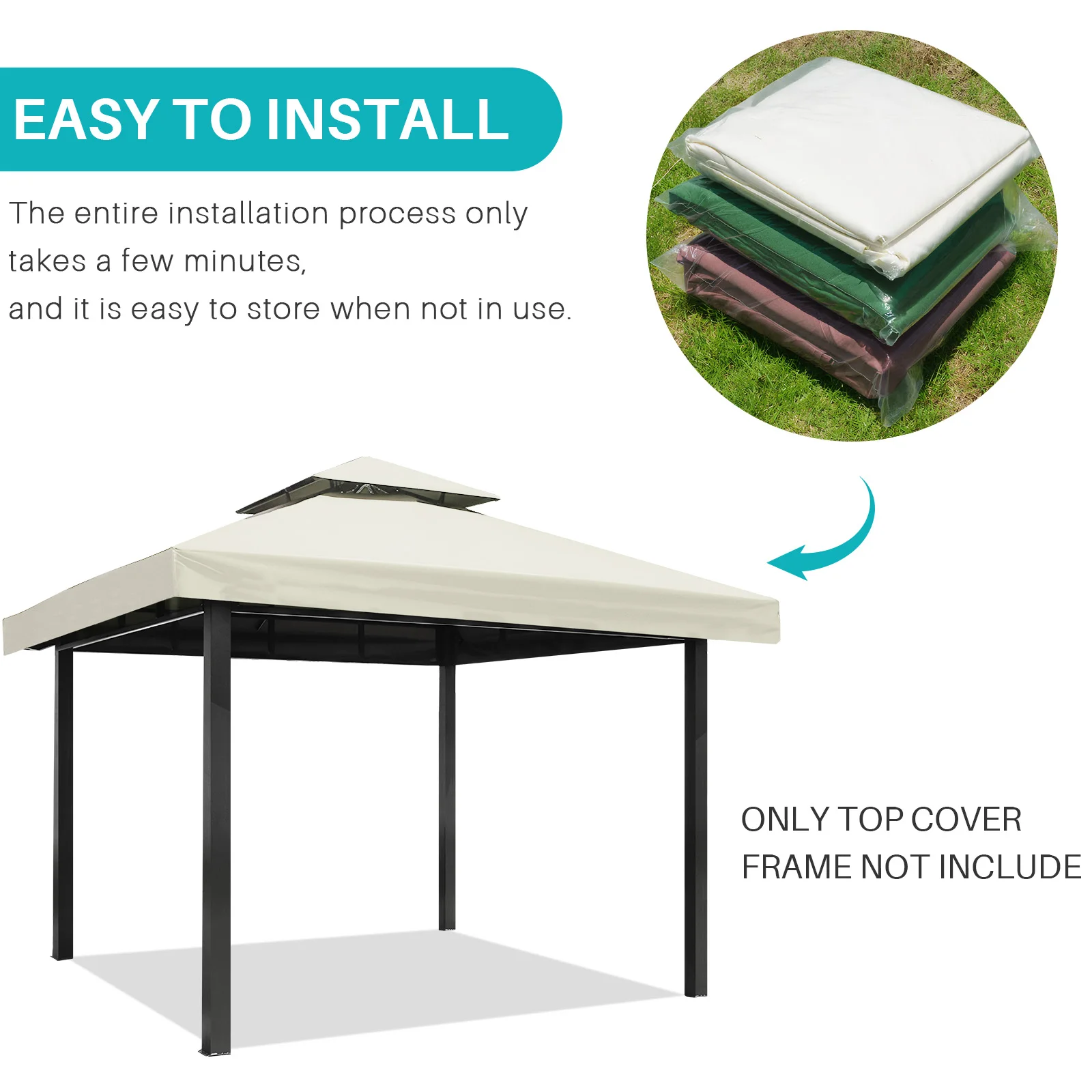 3x3m Thicken Waterproof Replacement Top Canopy Cover Double Gazebo Roof Covers for Yard Patio Garden