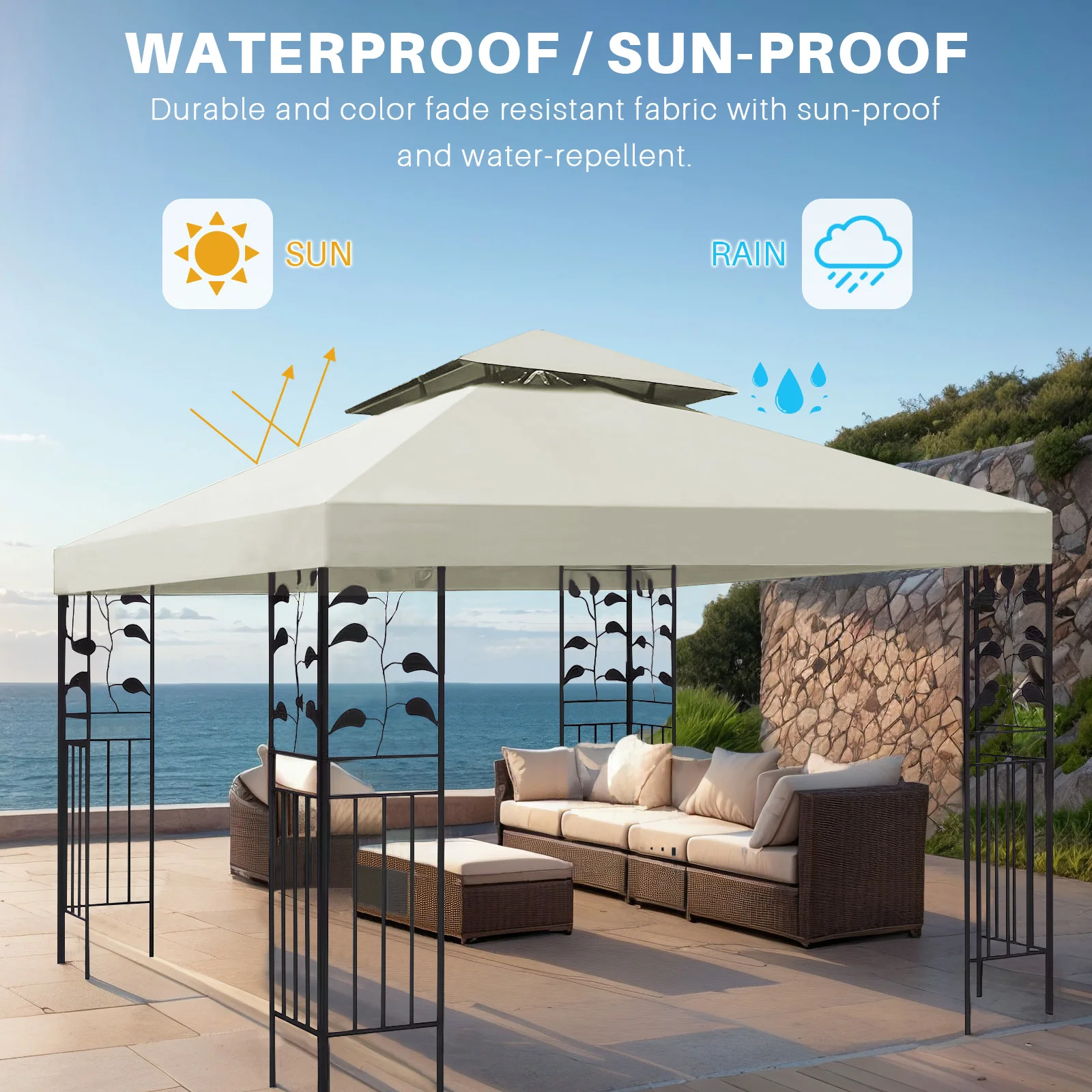 3x3m Thicken Waterproof Replacement Top Canopy Cover Double Gazebo Roof Covers for Yard Patio Garden
