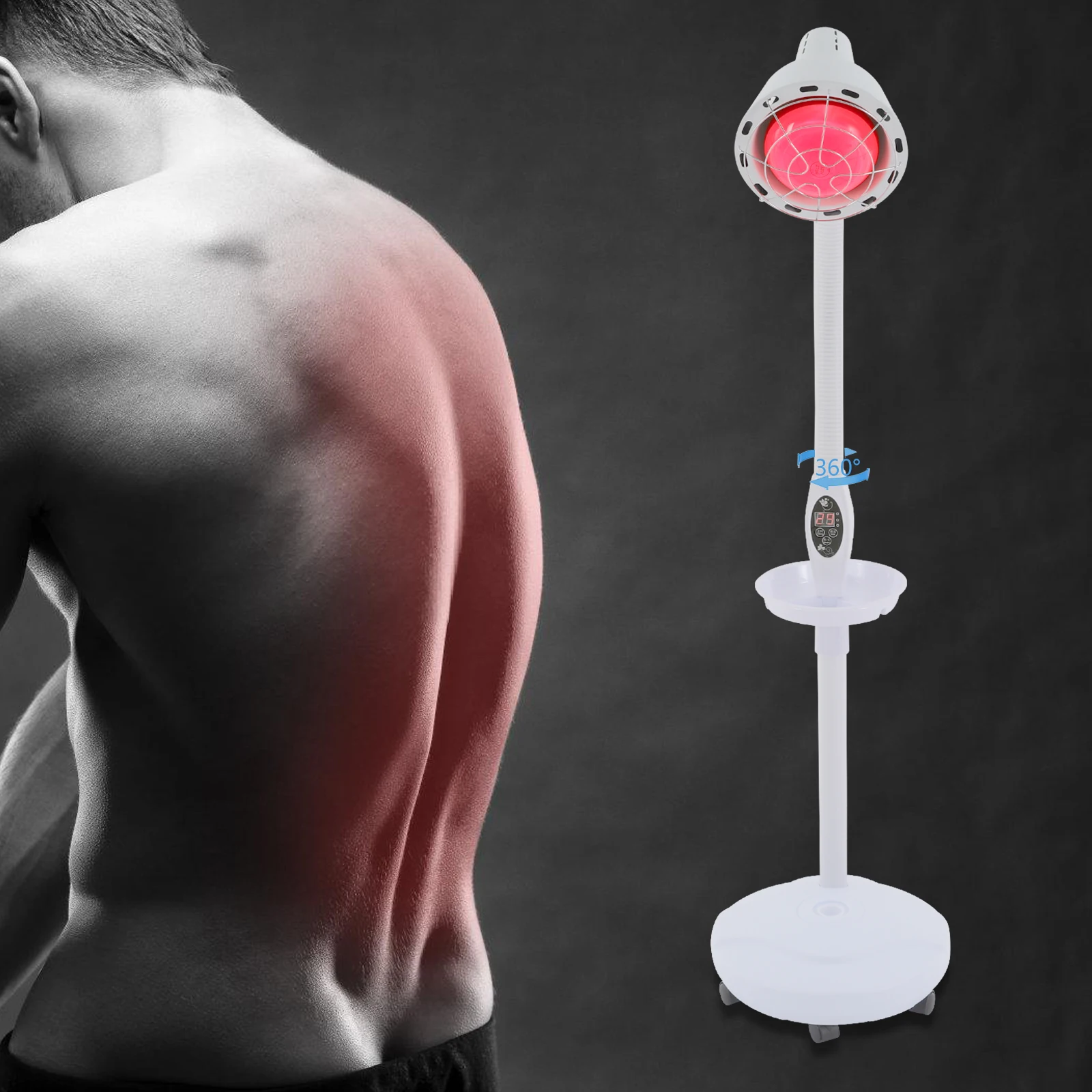 275W Heat Lamp w/Remote, Heat Light Therapy Bulb Muscle Pain Relief Therapeutic Lamp w/ Adjustable base and Timer