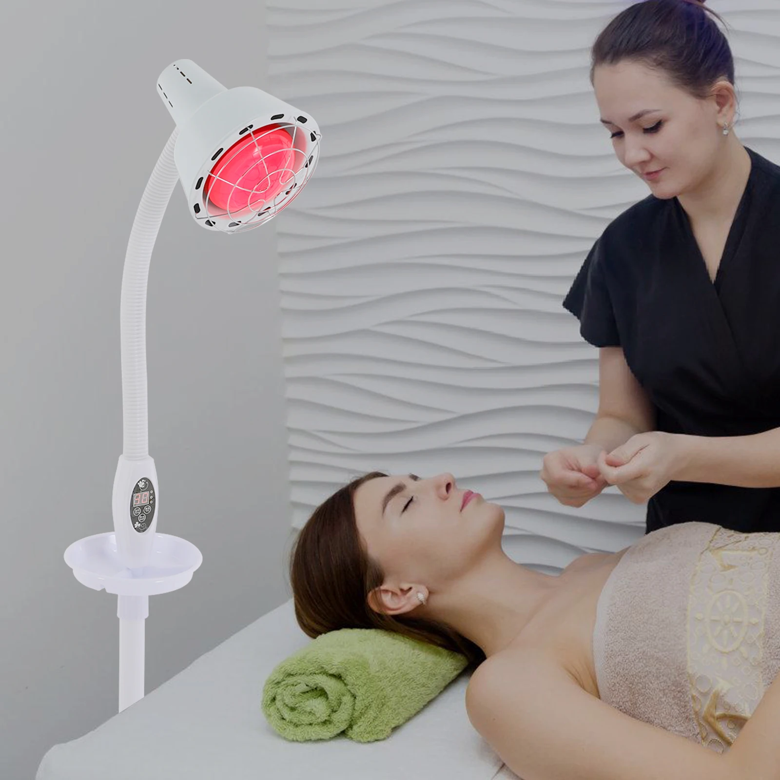 275W Heat Lamp w/Remote, Heat Light Therapy Bulb Muscle Pain Relief Therapeutic Lamp w/ Adjustable base and Timer