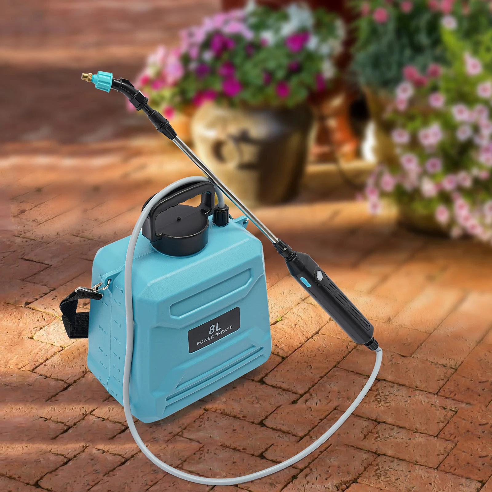 8L Blue Electric Spray Watering Can Plastic Copper 18650 Lithium Battery For Indoors And Outdoors Watering Or Spraying Plants
