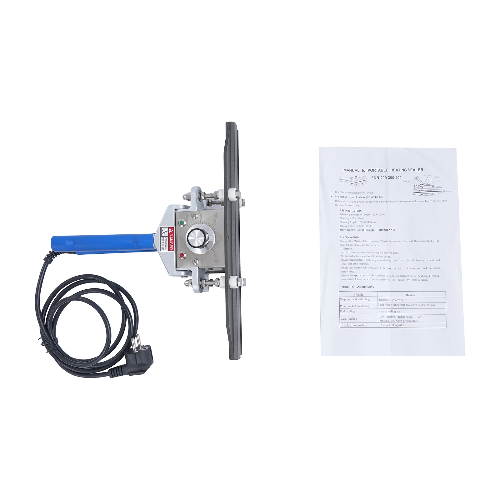 12 Inch Sealing Machine Black/Blue Portable Sealer Heat Seal Machine Hand Held Crimp Sealer for Plastic Poly Cookie Bags