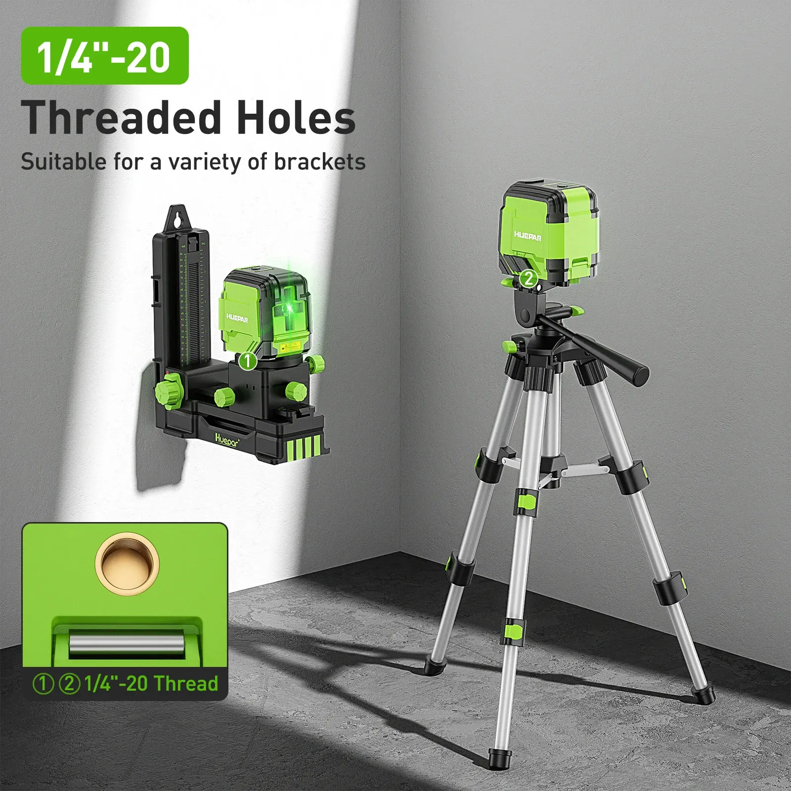 Huepar GK011DG 2 Lines Cross Line Laser Level Self-Leveling Horizontal & Vertical Level Germany Osram Green Beam With Bracket