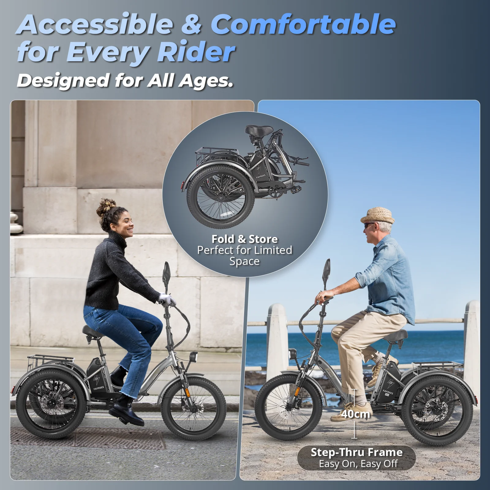 Fafrees F20 Mate Folding Electric Tricycle Adults 20 Inch Cargo E-bike 500W with 48V 21Ah/23.45Ah Removable Battery