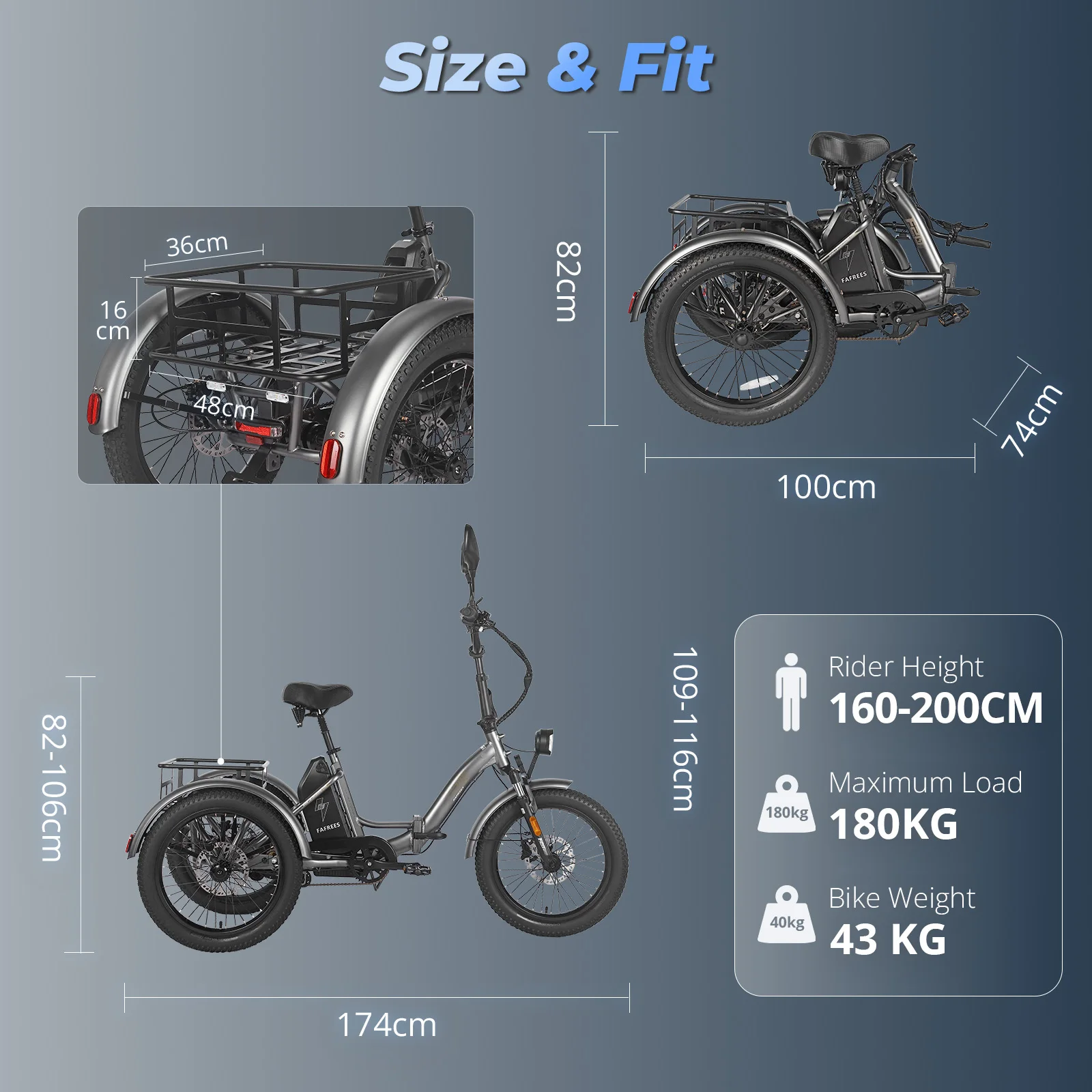 Fafrees F20 Mate Folding Electric Tricycle Adults 20 Inch Cargo E-bike 500W with 48V 21Ah/23.45Ah Removable Battery