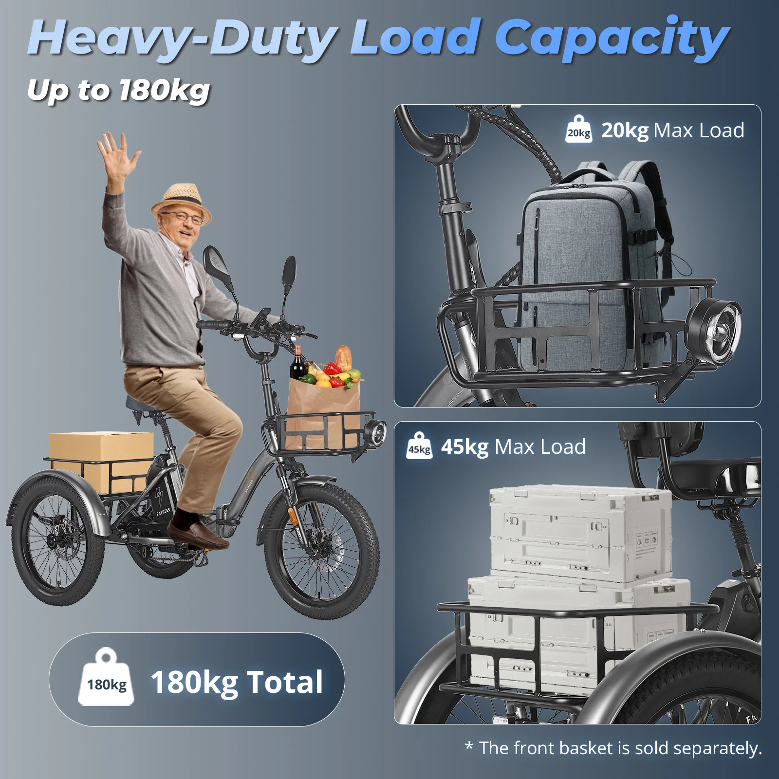 Fafrees F20 Mate Folding Electric Tricycle Adults 20 Inch Cargo E-bike 500W with 48V 21Ah/23.45Ah Removable Battery