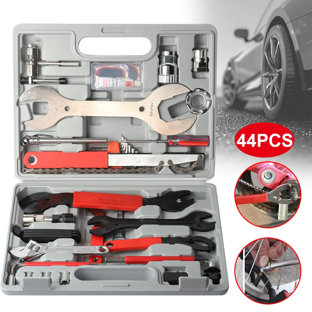 [EU Stock] 44pc Bicycle Repair Tools Bike Repair Sets Chain Breaker Cutter Crank Puller Flywheel Removal Bike Wrench Fix Tool