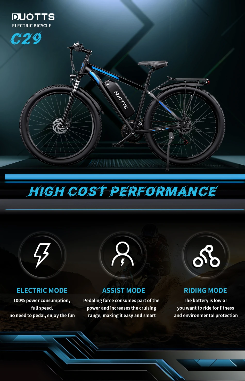 DUOTTS C29 Electric Bicycle 750W Motor 48V30AH Lithium Battery Adult Electric Bike 29-inch Tire Riding City Mountain Snow E-bike