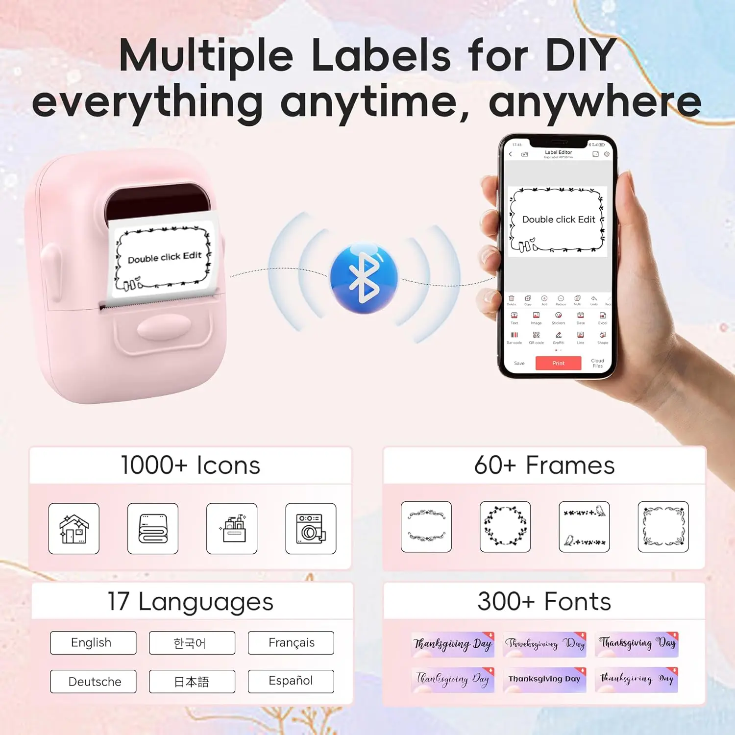 Marklife P50 Adhesive Sticker Printer Handheld Bluetooth Thermal Printer Label Maker Machine Inkless For IOS Android Phone