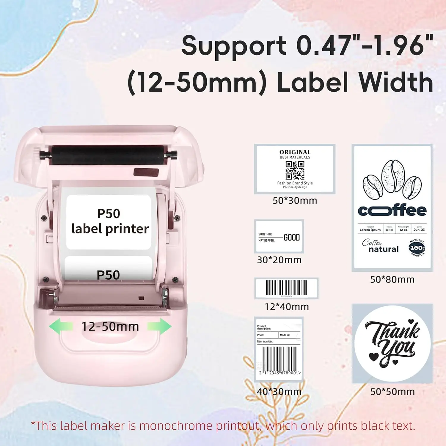 Marklife P50 Adhesive Sticker Printer Handheld Bluetooth Thermal Printer Label Maker Machine Inkless For IOS Android Phone