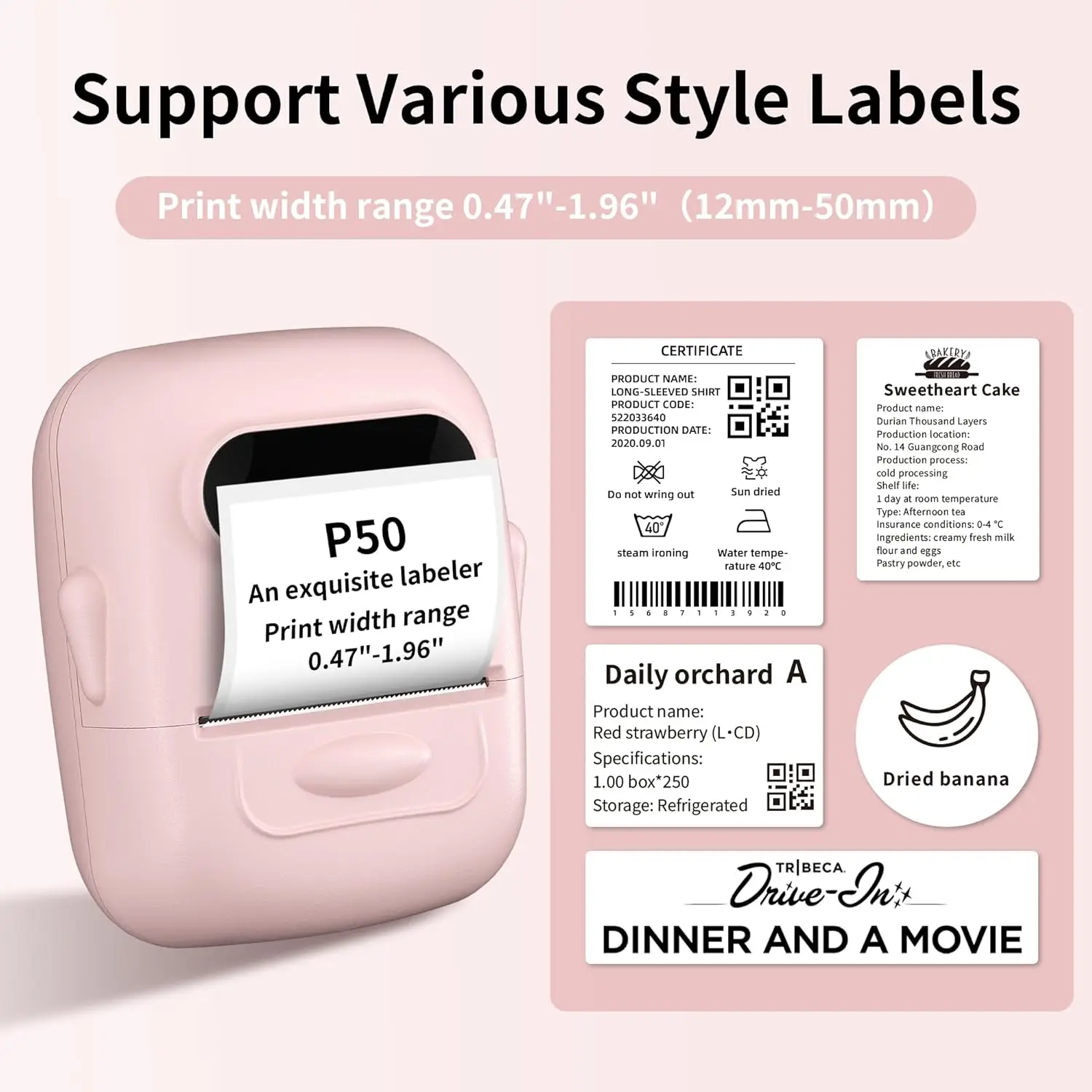 Marklife P50 Adhesive Sticker Printer Handheld Bluetooth Thermal Printer Label Maker Machine Inkless For IOS Android Phone