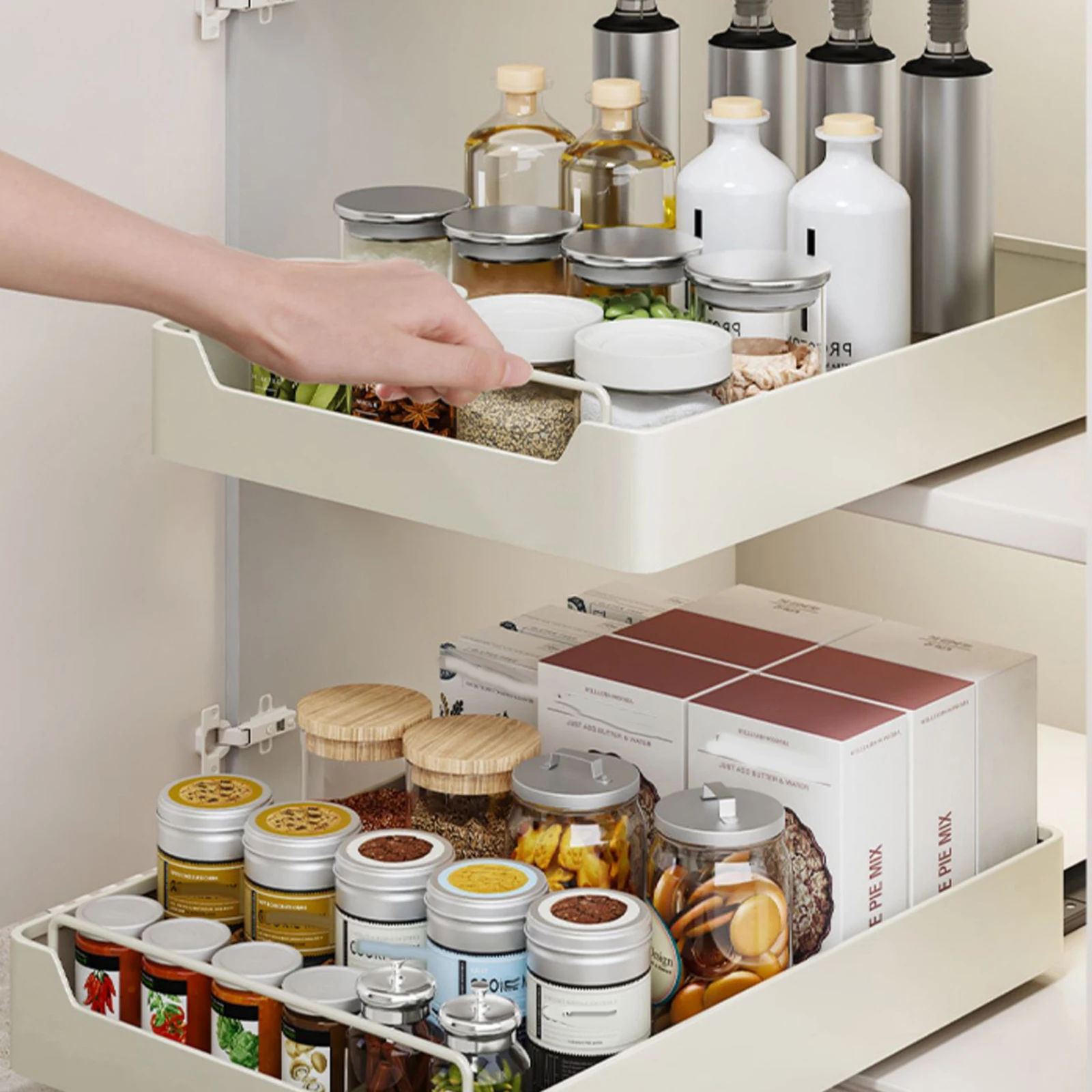 Pull Out Cabinet Organizer Fixed With Damping Guide Noiseless Slide Out Pantry Shelves, Sliding Drawer Pantry Shelf For Kitchen
