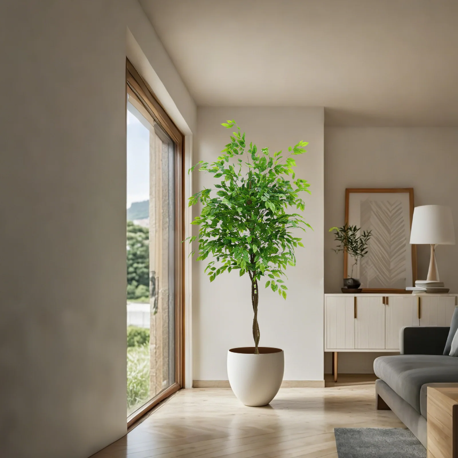 Artificial Ficus Tree 160/180cm Tall Fake Potted Ficus Tree With Planter Fake Ficus Tree For Foyer Porch Decor Home Office
