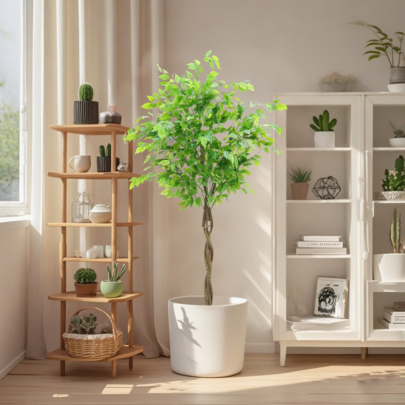 Artificial Ficus Tree 160/180cm Tall Fake Potted Ficus Tree With Planter Fake Ficus Tree For Foyer Porch Decor Home Office