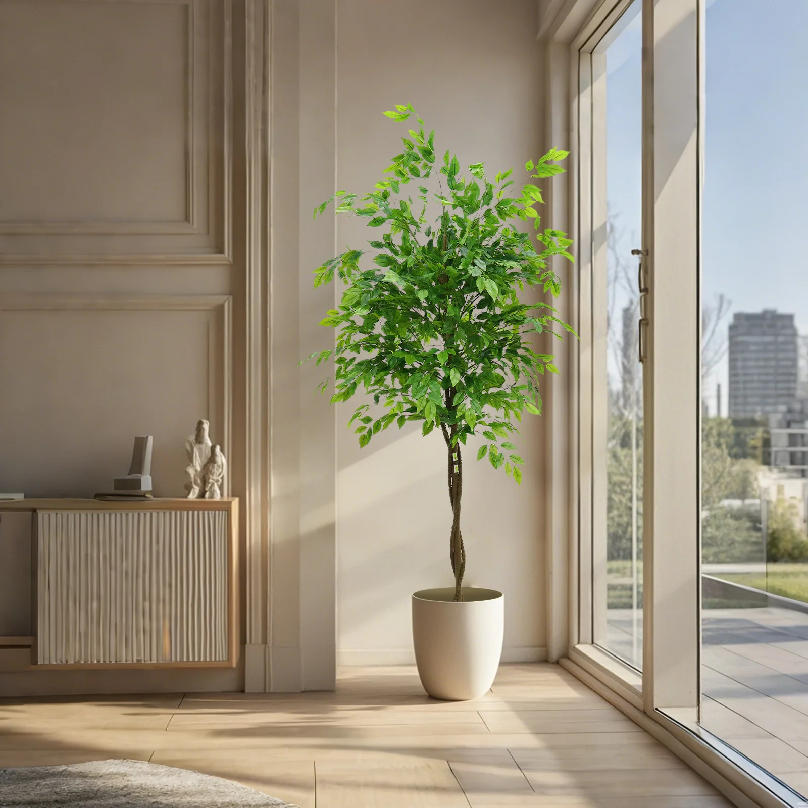 Artificial Ficus Tree 160/180cm Tall Fake Potted Ficus Tree With Planter Fake Ficus Tree For Foyer Porch Decor Home Office