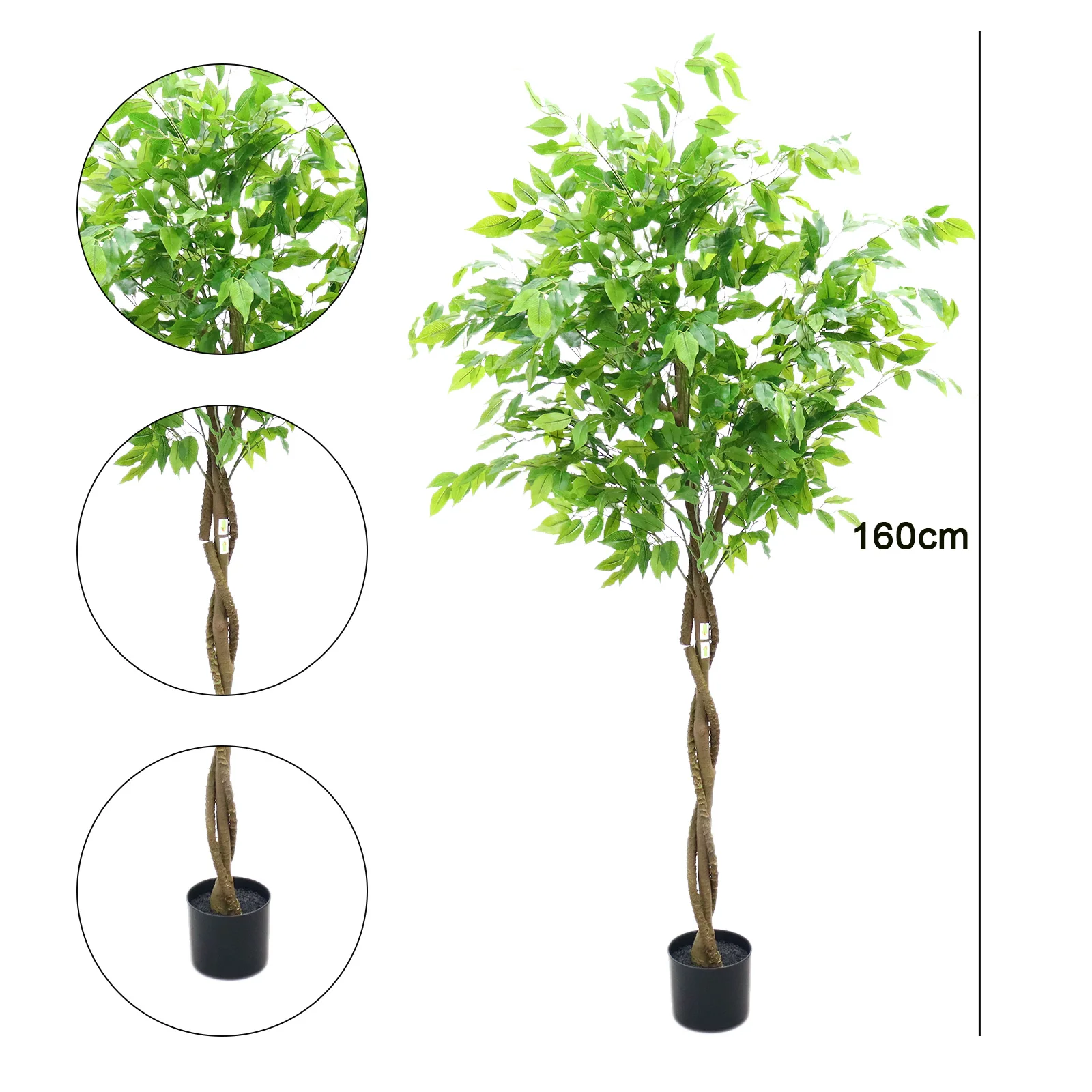 Artificial Ficus Tree 160/180cm Tall Fake Potted Ficus Tree With Planter Fake Ficus Tree For Foyer Porch Decor Home Office