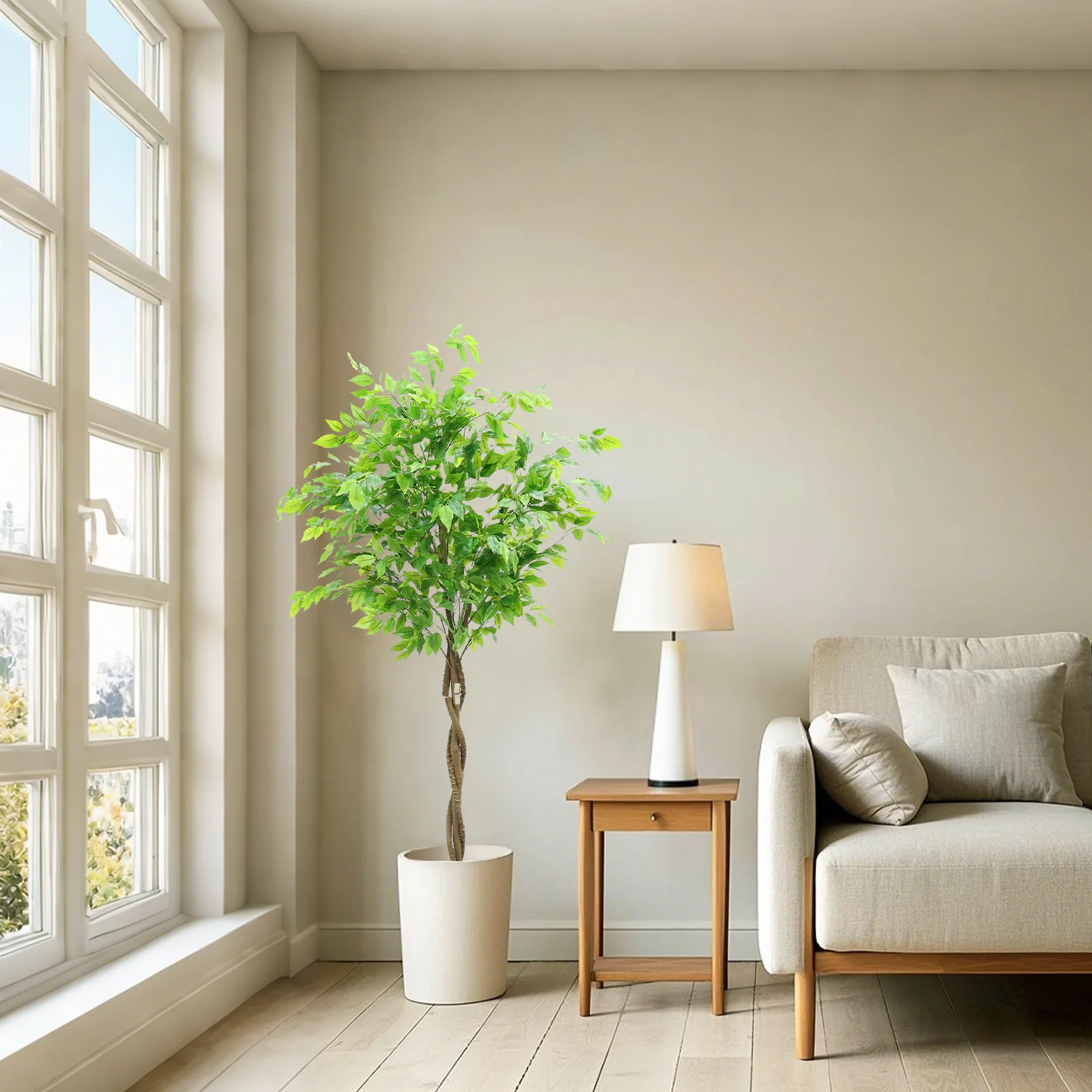 Artificial Ficus Tree 160/180cm Tall Fake Potted Ficus Tree With Planter Fake Ficus Tree For Foyer Porch Decor Home Office
