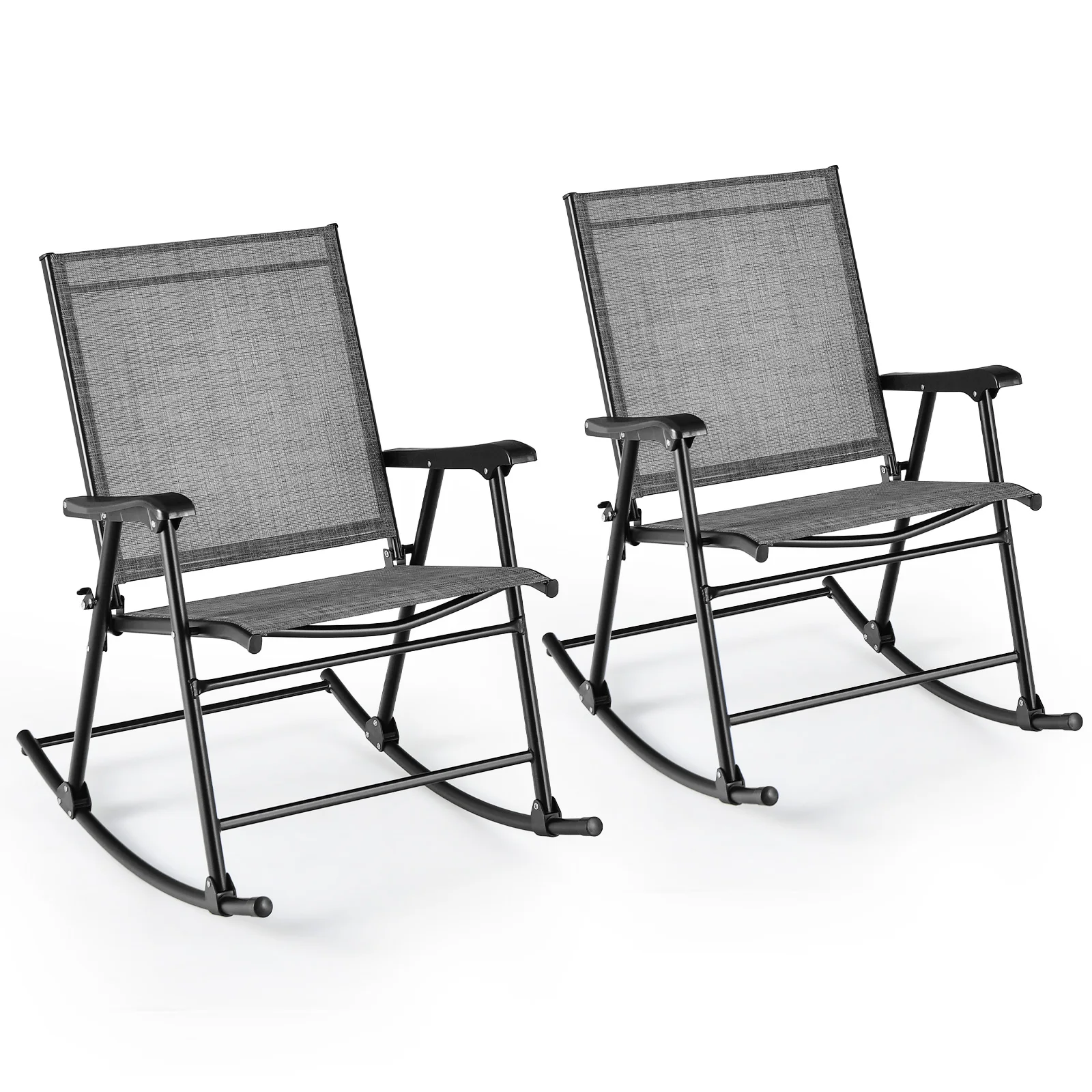2pcs Patio Folding Rocking Chair Heavy-Duty Metal Frame Rockers Outdoor