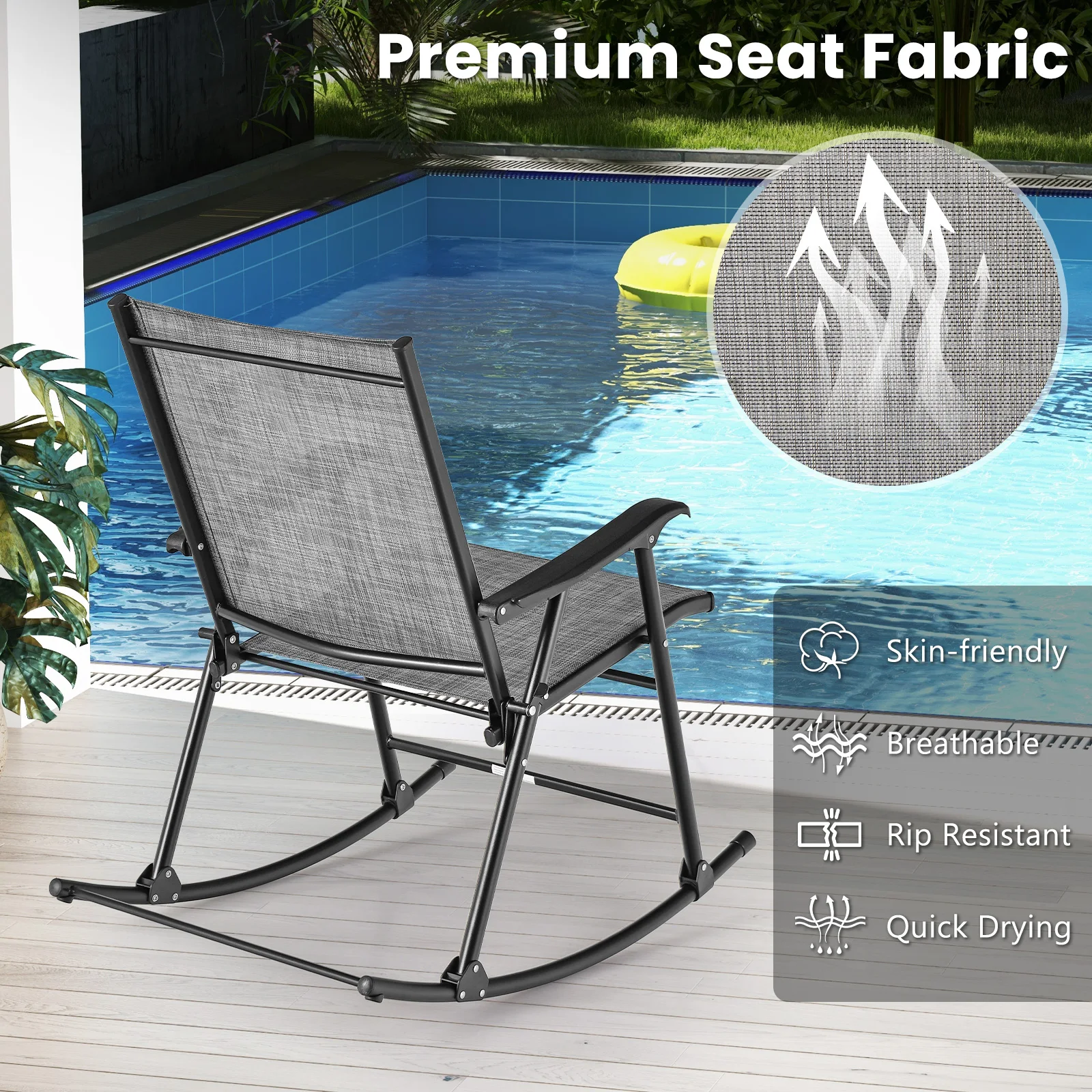 2pcs Patio Folding Rocking Chair Heavy-Duty Metal Frame Rockers Outdoor