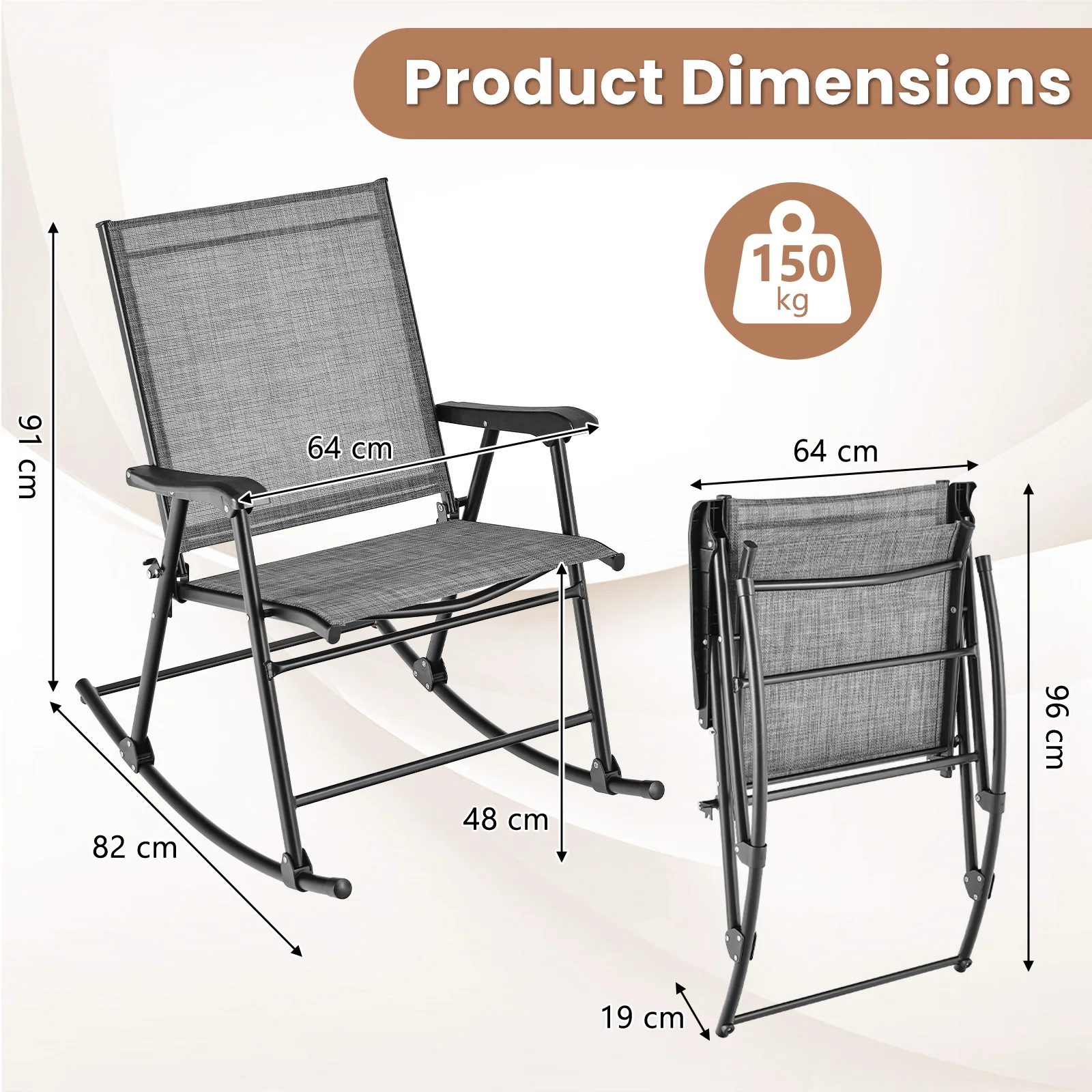 2pcs Patio Folding Rocking Chair Heavy-Duty Metal Frame Rockers Outdoor