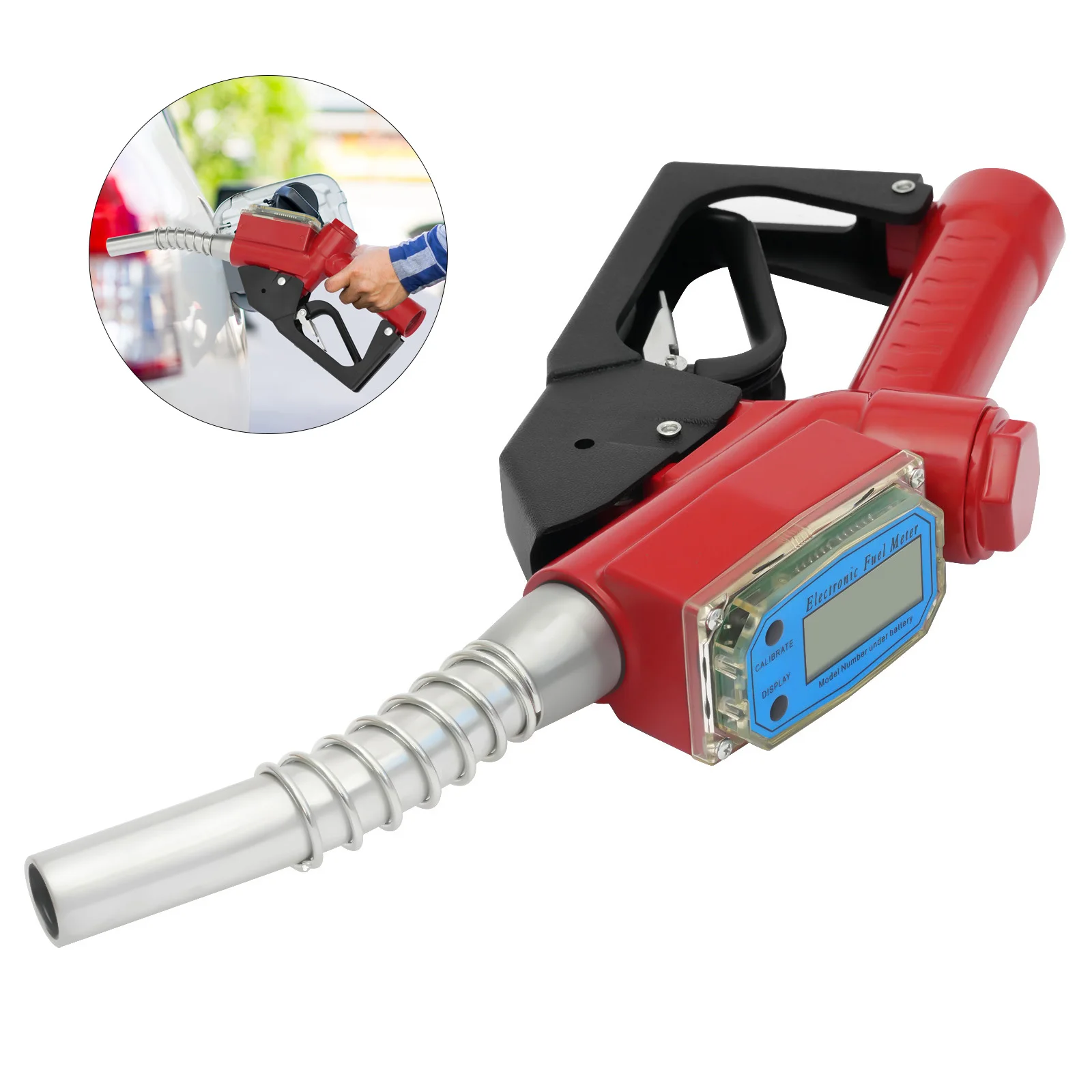 Red Aluminum Alloy AC-15A Fuel Gun 1-Inch Oil Gun Nozzle 1.5m Flow Range To Fill Diesel, Kerosene, And Gasoline For Factories