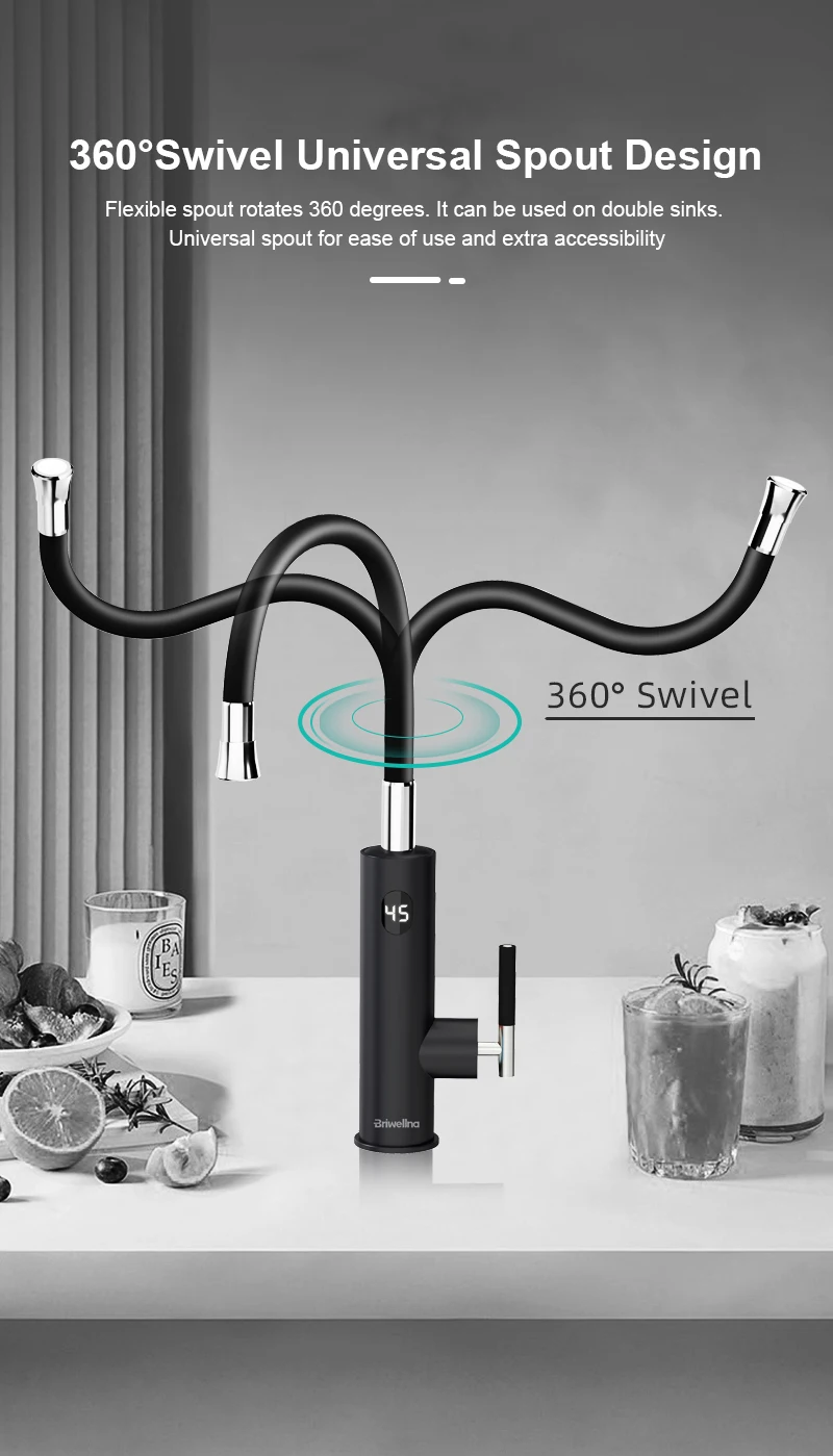 Briwellna Electric Faucet With Universal Spout Water Heater 220V Heating Tap Instant Water Heater Stainless Steel Faucet Geyser