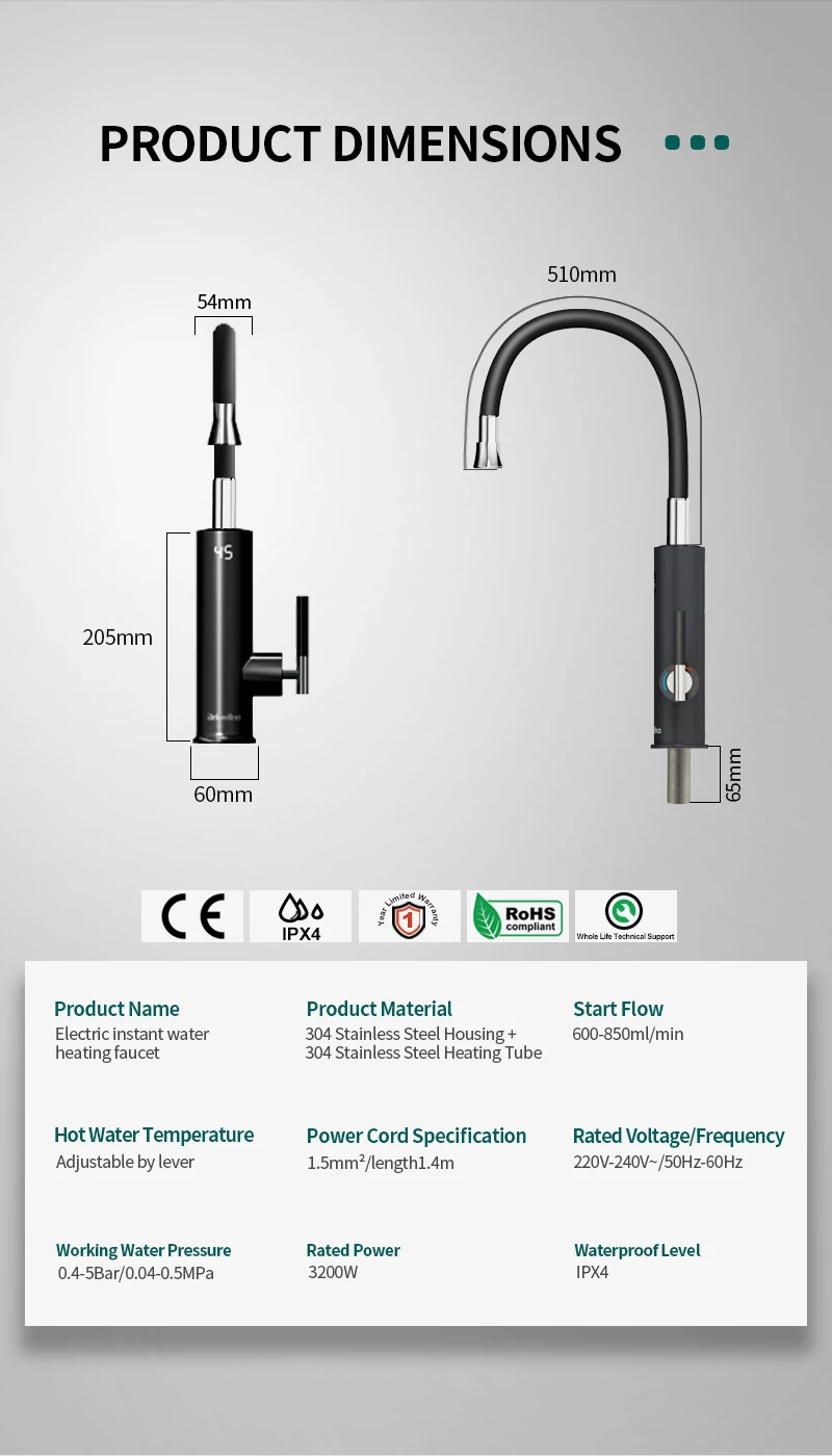 Briwellna Electric Faucet With Universal Spout Water Heater 220V Heating Tap Instant Water Heater Stainless Steel Faucet Geyser