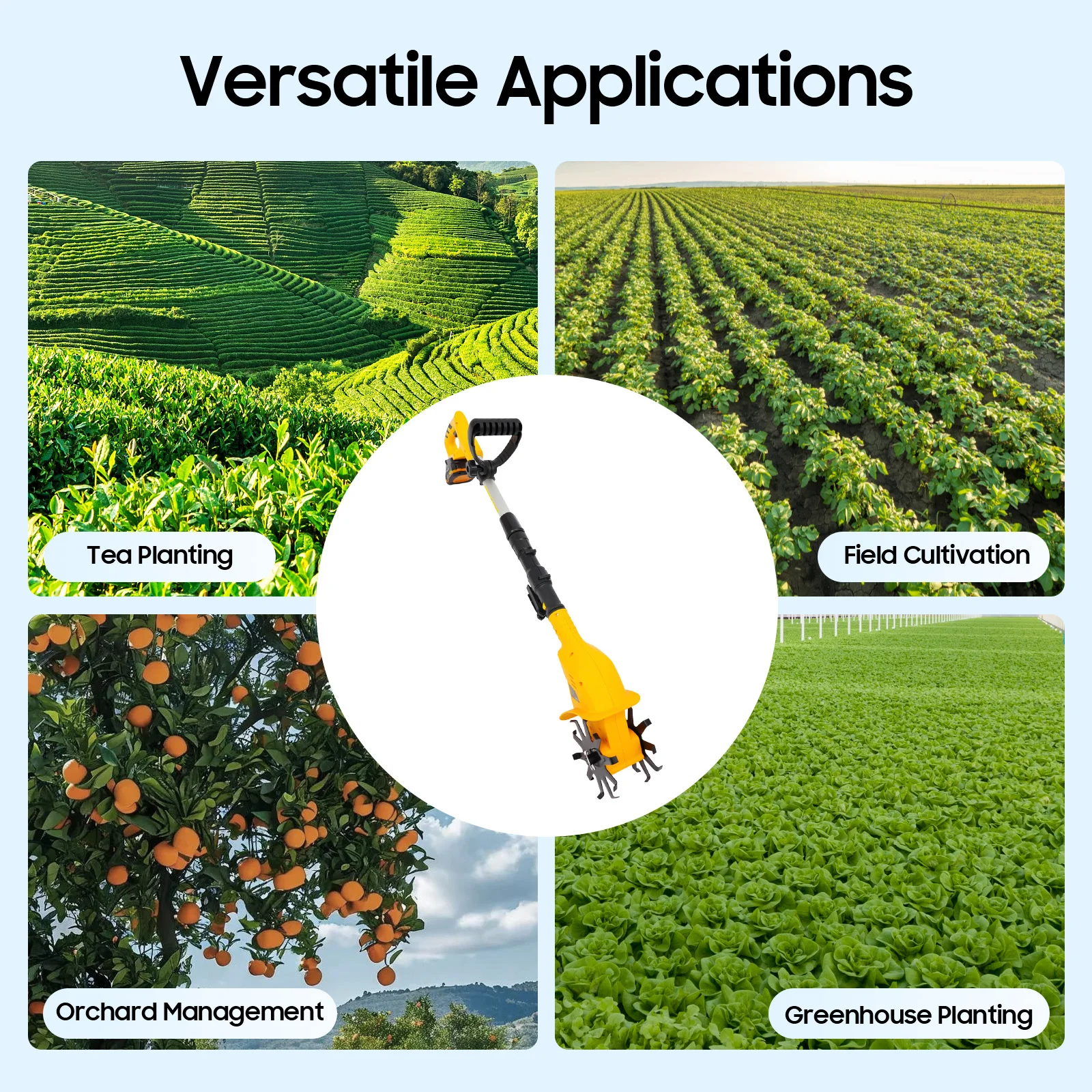 Handheld Cordless Electric Cultivator 250r/min Garden Cultivator Professional Portable Cultivator with Extendable Pole+Indicator