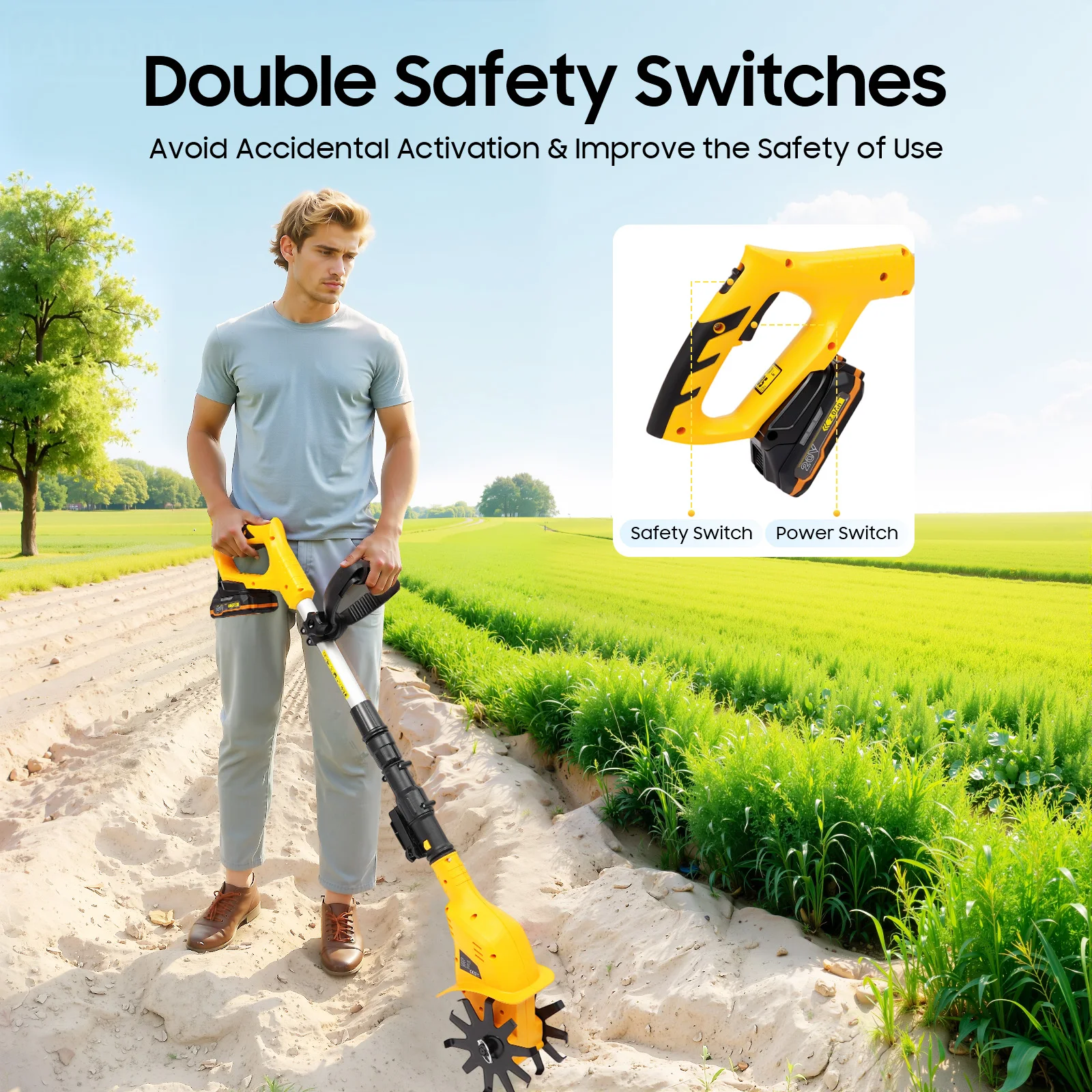 Handheld Cordless Electric Cultivator 250r/min Garden Cultivator Professional Portable Cultivator with Extendable Pole+Indicator