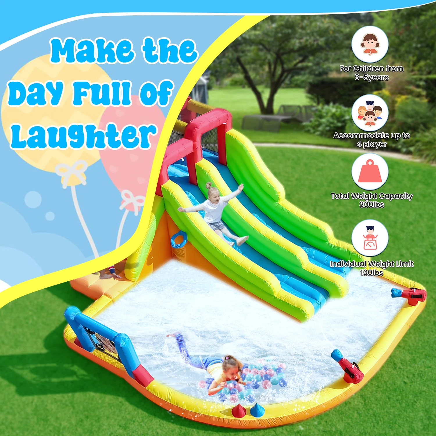 12x14.5ft Inflatable Double Water Slide Bounce House with Blower For Kids Party Commercial children's playground