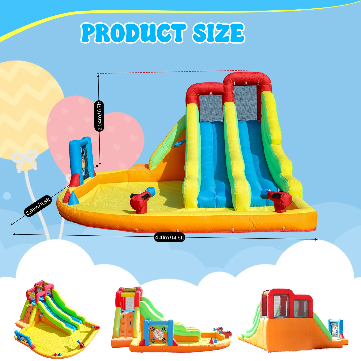 12x14.5ft Inflatable Double Water Slide Bounce House with Blower For Kids Party Commercial children's playground